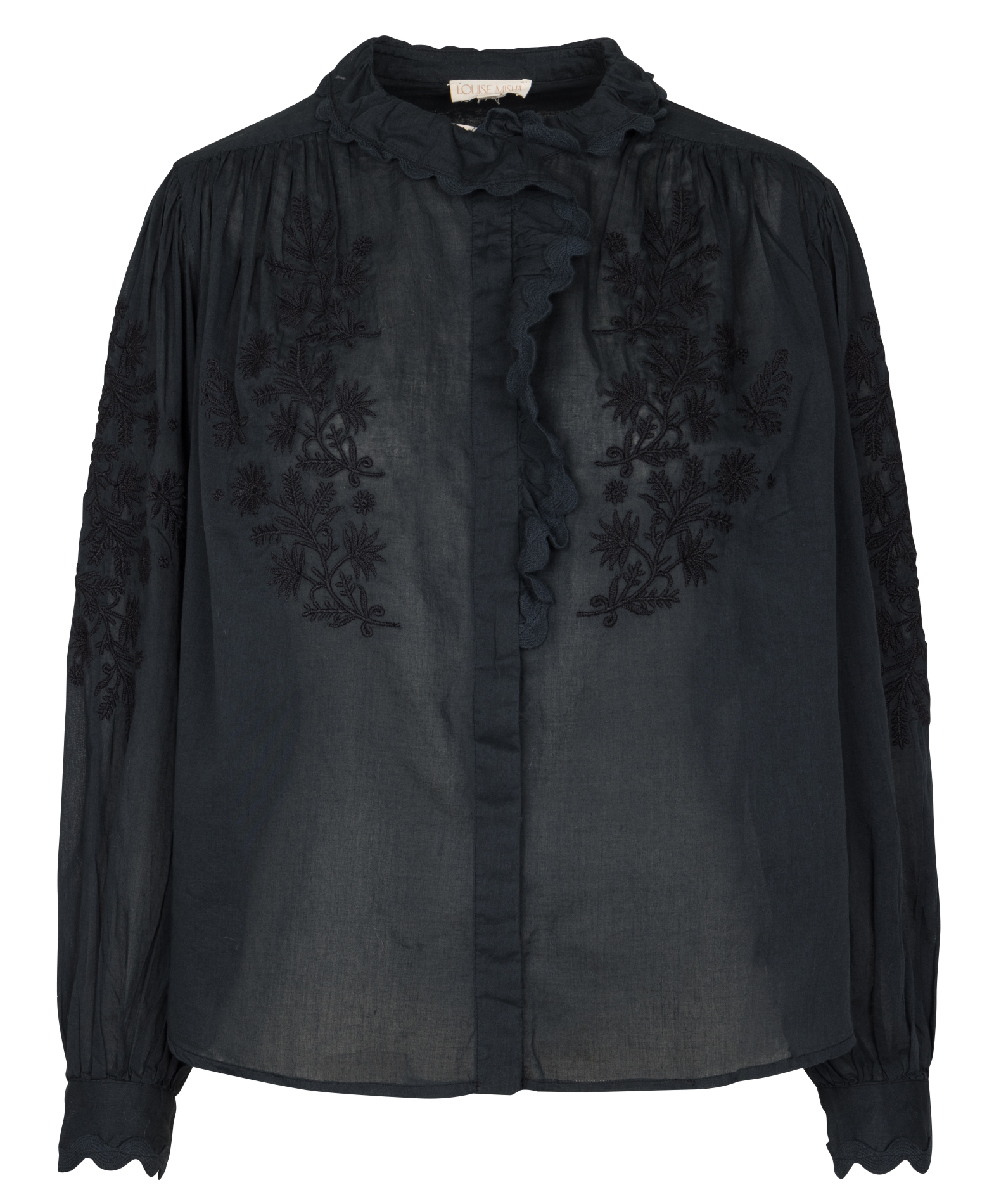 Round neck ruffled plain blouse LOUISE MISHA Black