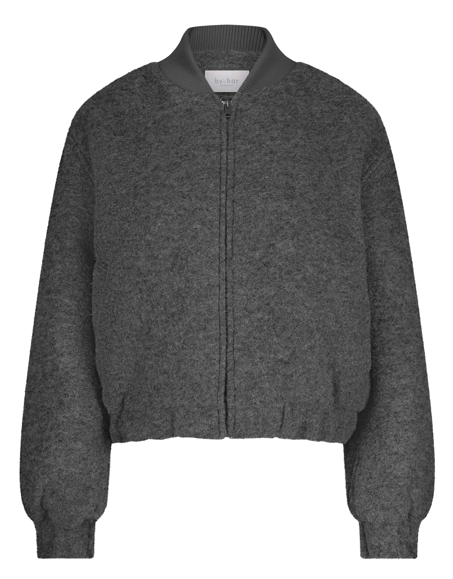 Effen wollen mengsel ritsjack BY BAR Grijs