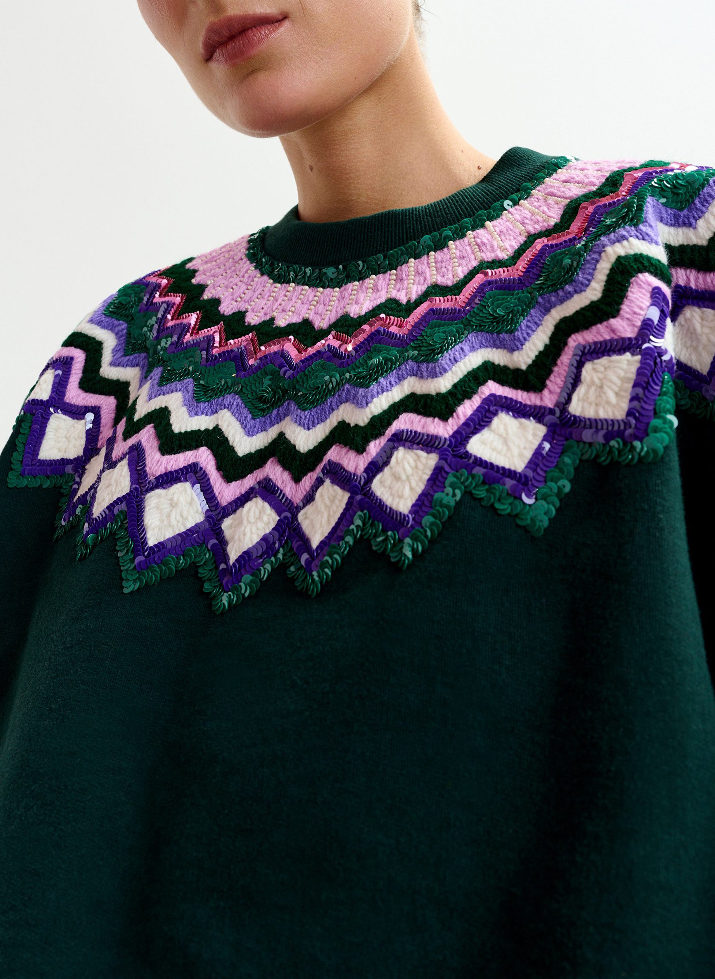 Pull col rond pailleté ESSENTIEL ANTWERP Vert