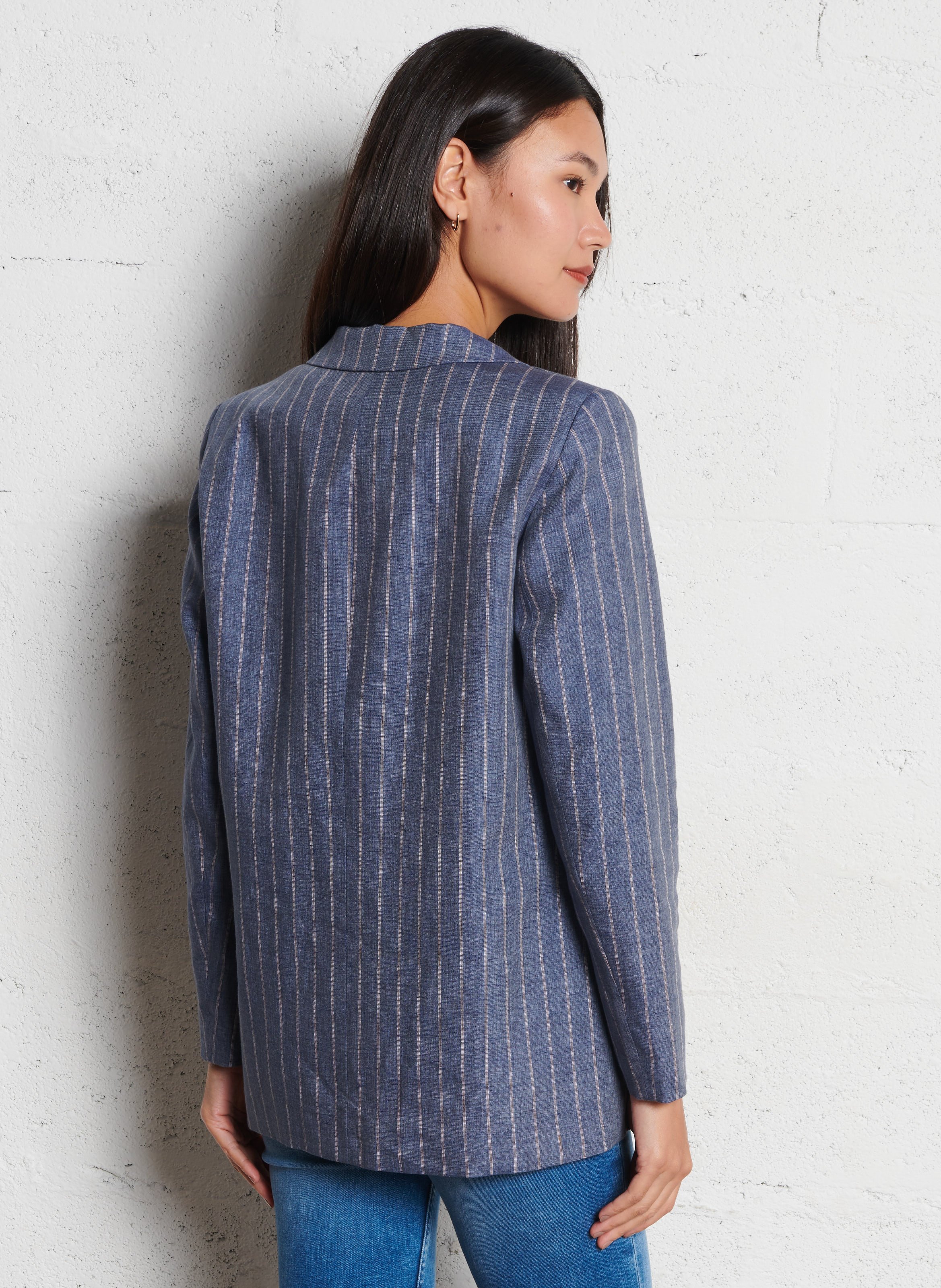 Veste de tailleur droite en lin MAISON 123 Bleu