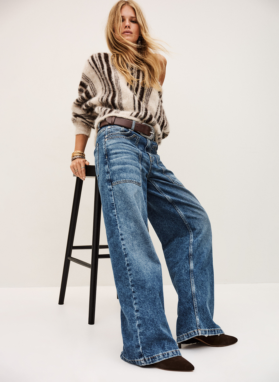 Wijde jeans met verwassen effect BA&SH Blauw