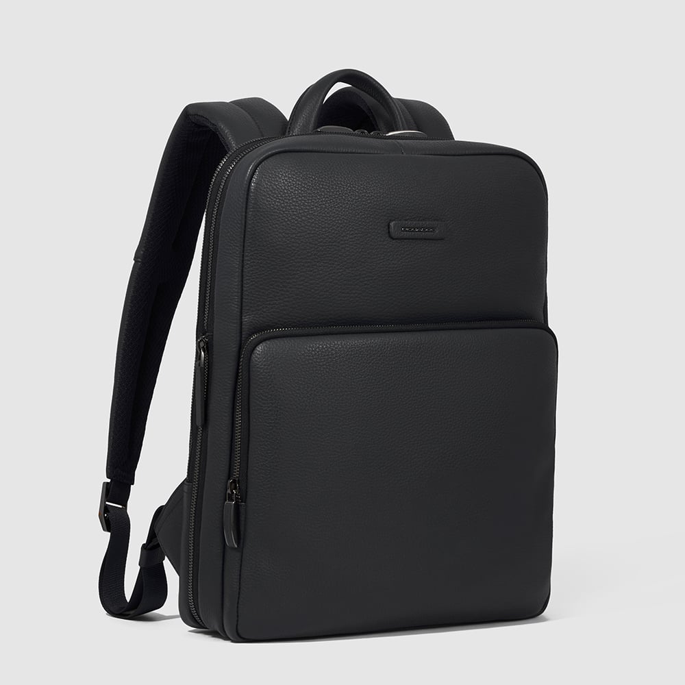 Backpack for laptop and iPad® with anti-theft cable, shock-proof and RFID fraud protection. PIQUADRO Black