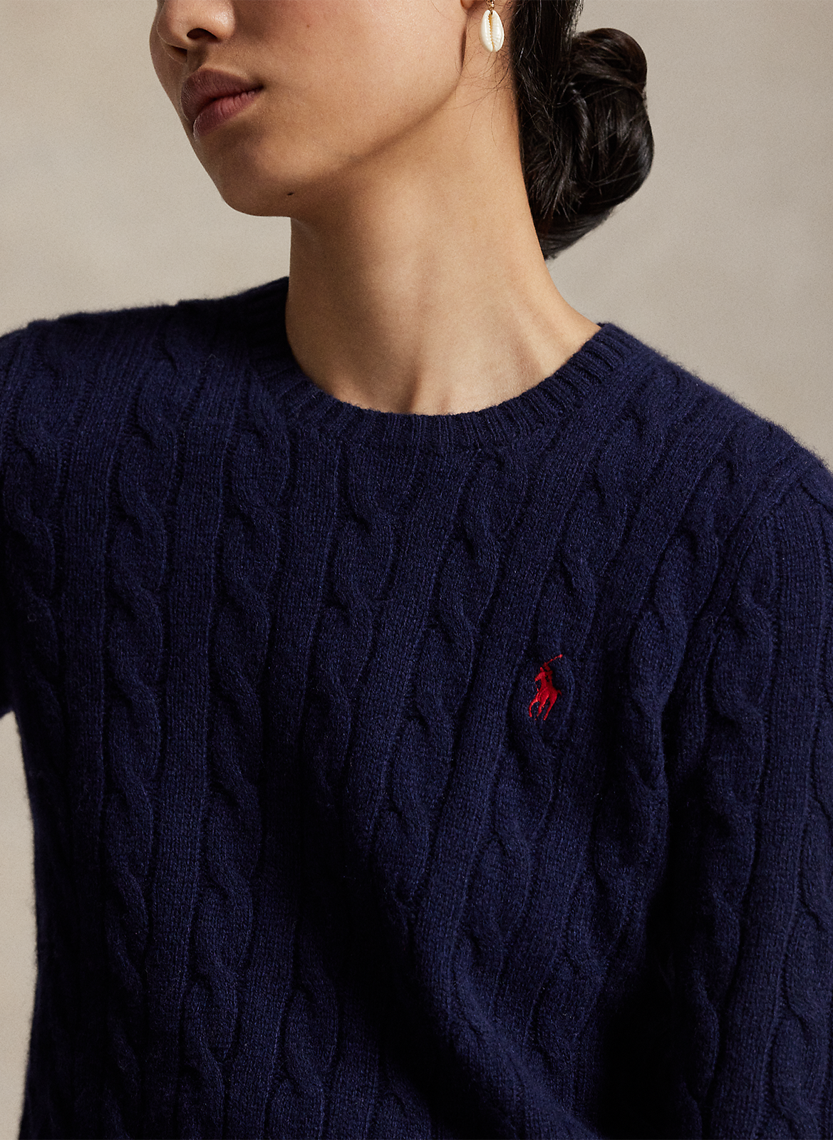 Pull col rond en laine et en cachemire mélangés  POLO RALPH LAUREN Bleu