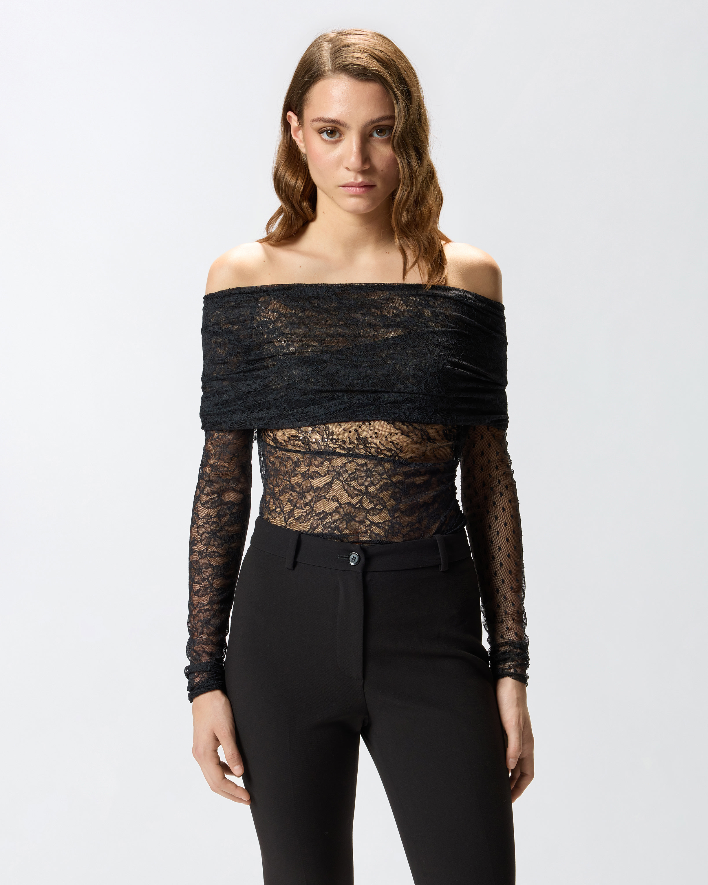 Patchwork lace bodysuit PINKO Black
