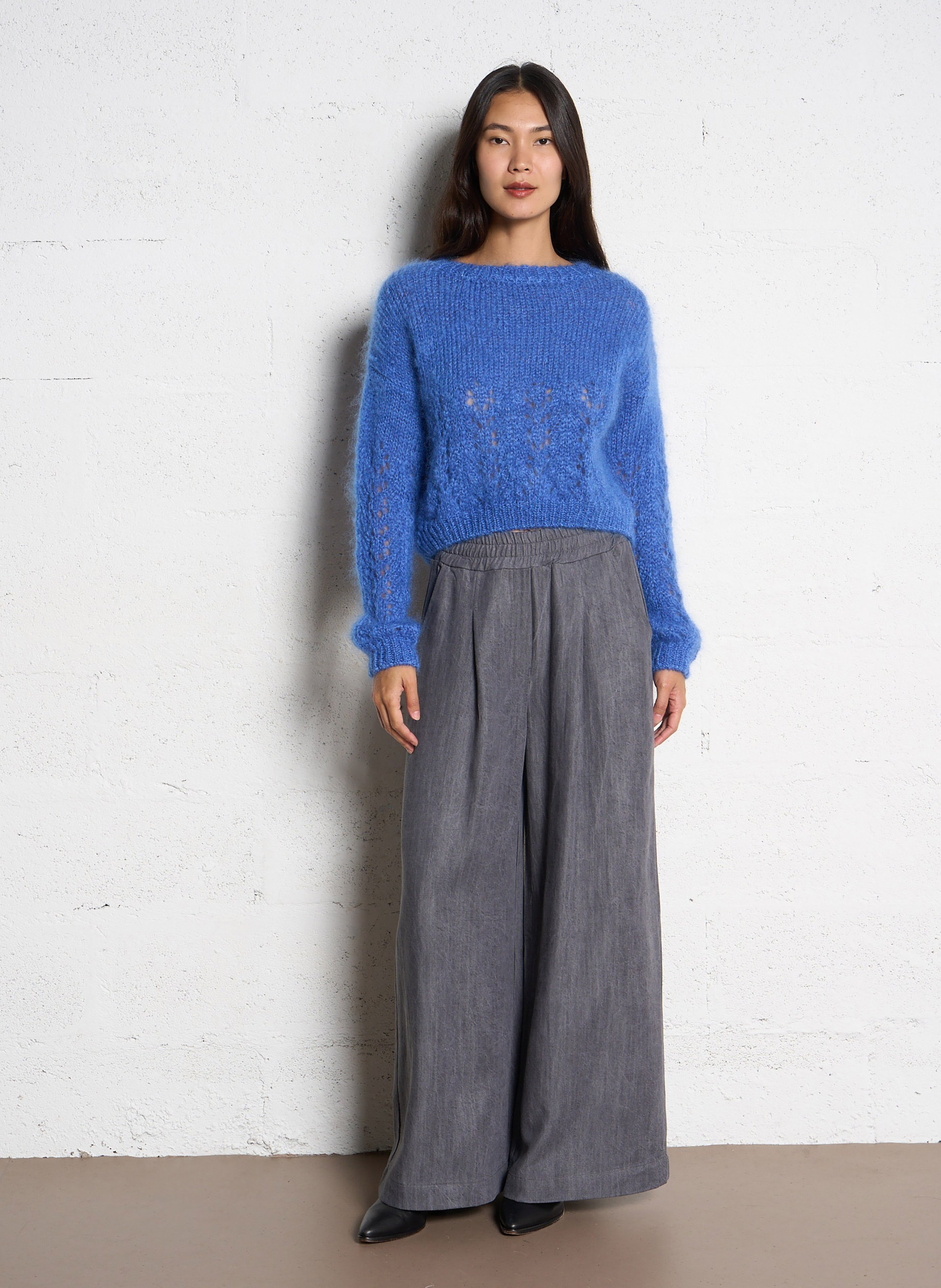 Pull col rond en mohair mélangé TINSELS Bleu