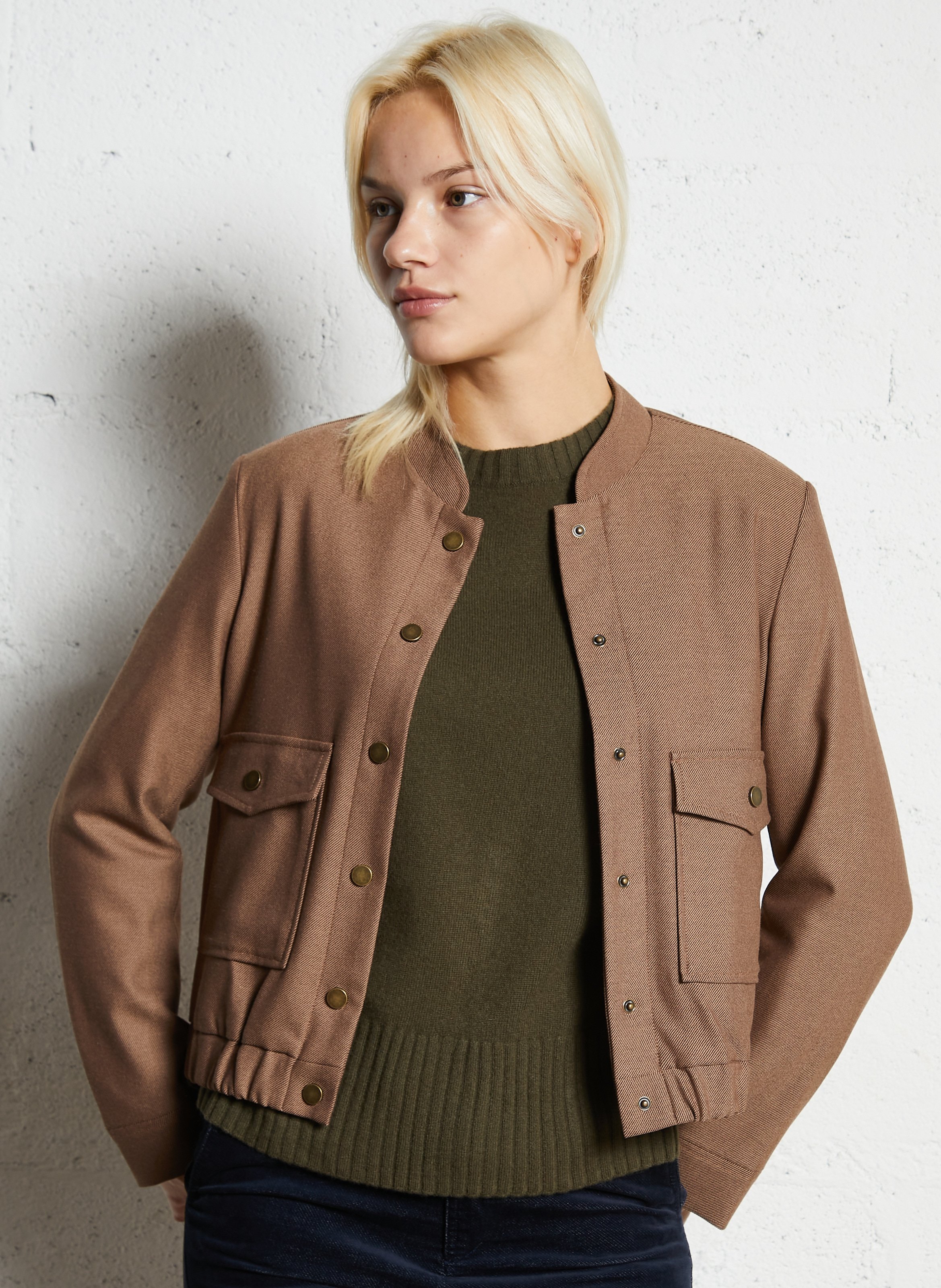 Veste courte boutonnée à motifs I CODE Marron