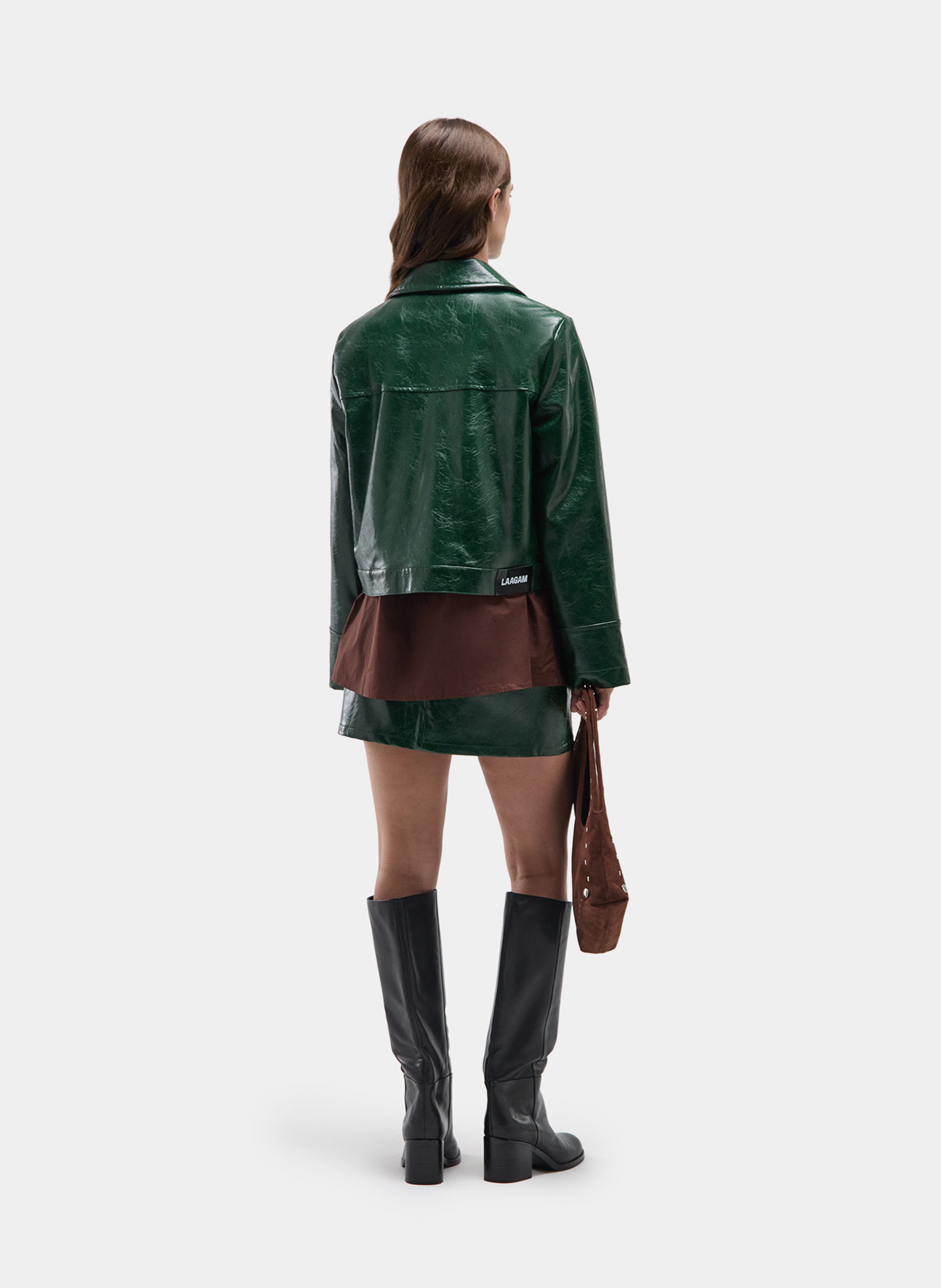 Mini straight skirt in cracked leather effect LAAGAM Green