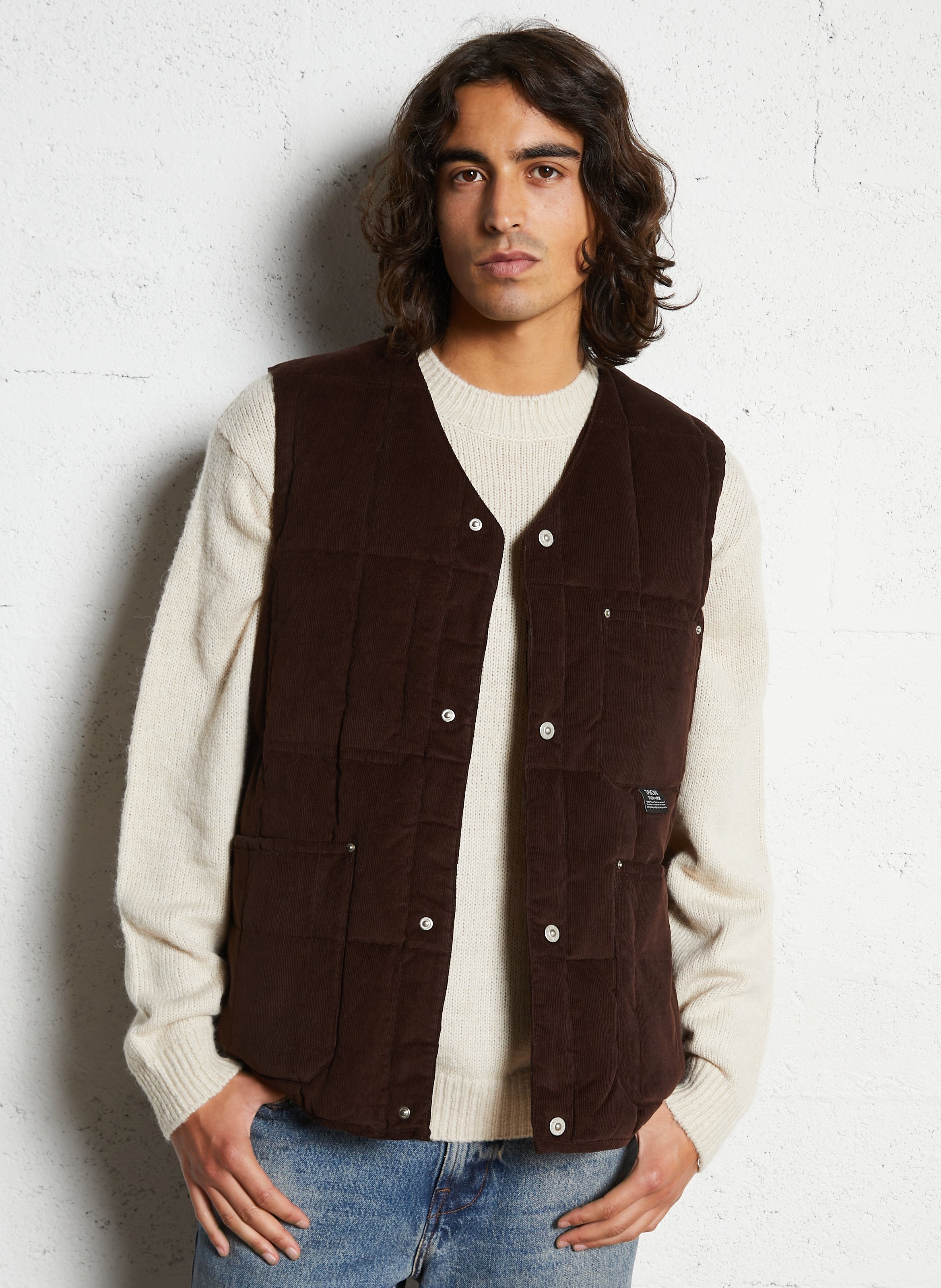 Quilted velvet sleeveless jacket TAION Brown