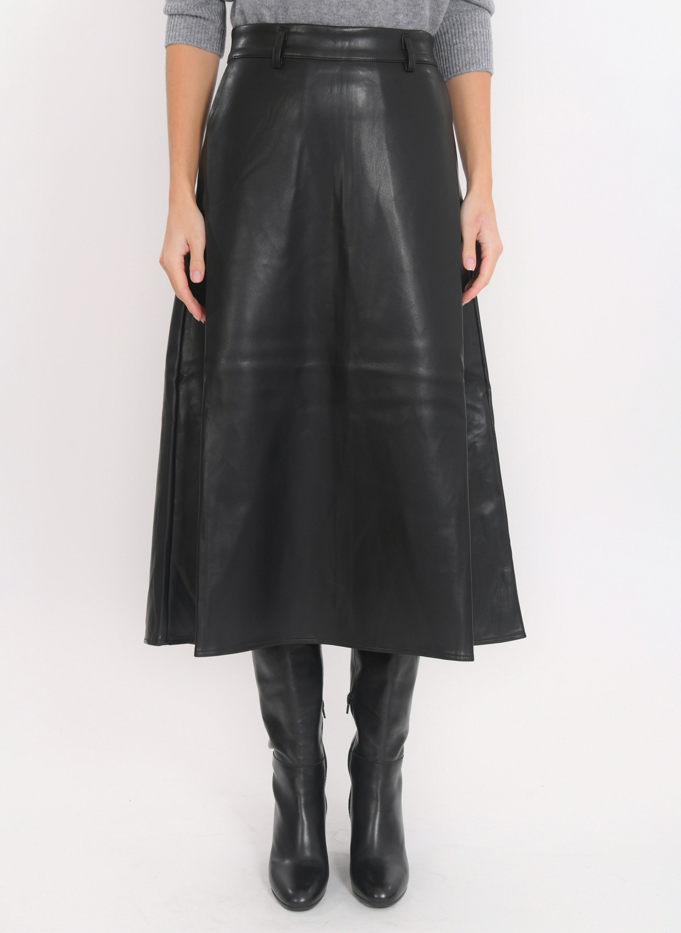 Jupe midi évasée effet cuir KOOKAI Noir