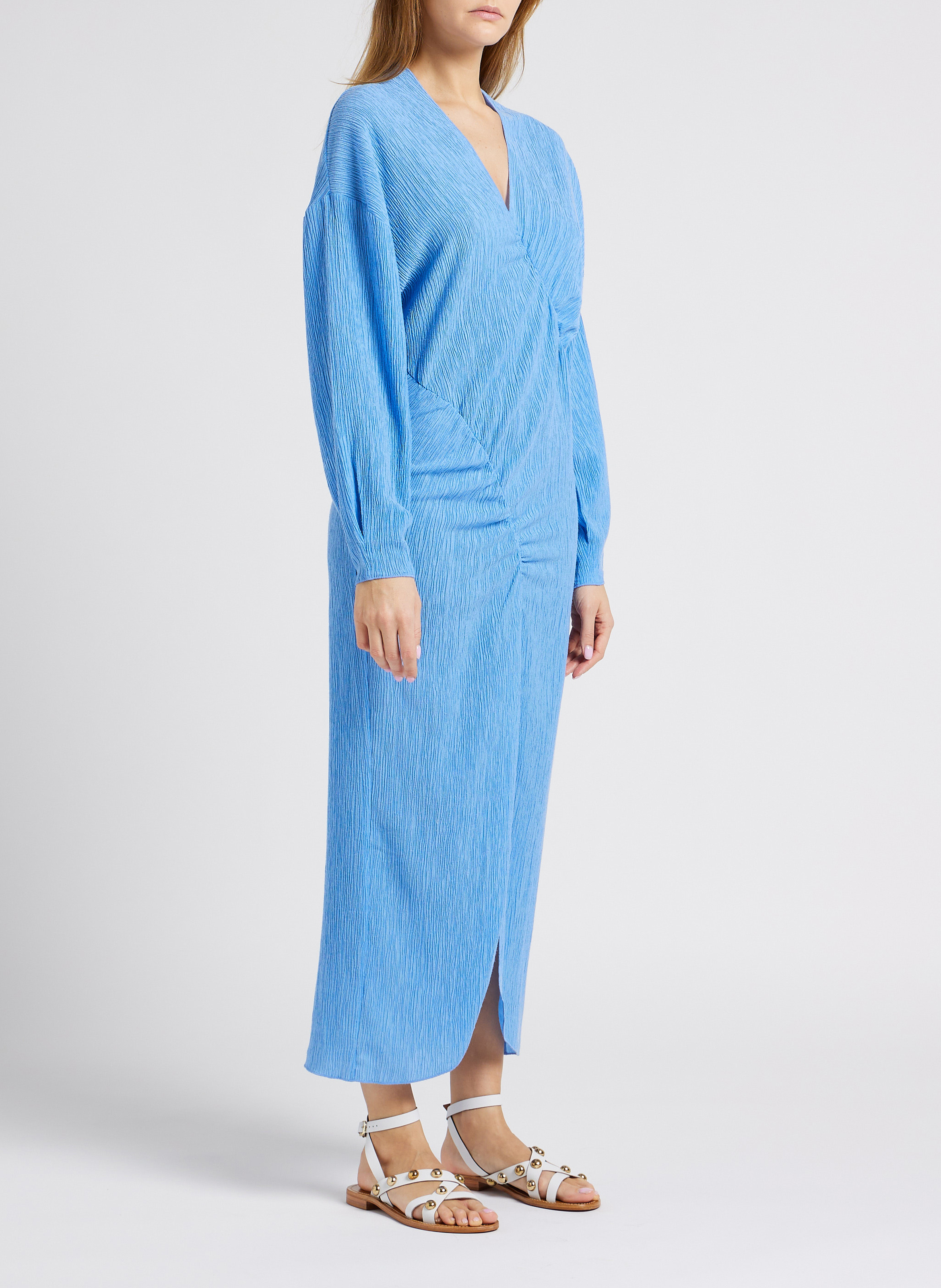 Robe col V droite plissée SECOND FEMALE Bleu