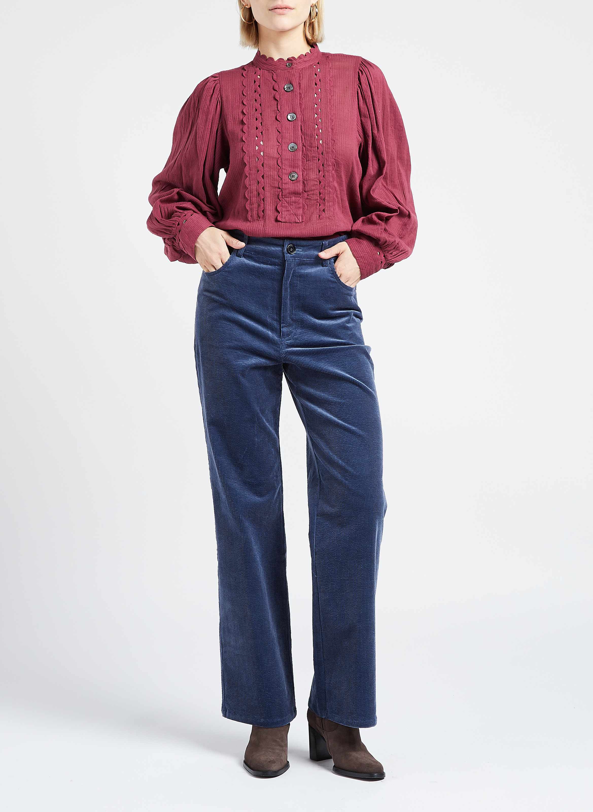 Gerade geschnittene Taillenhose aus Baumwoll-Mix ANTIK BATIK Blau