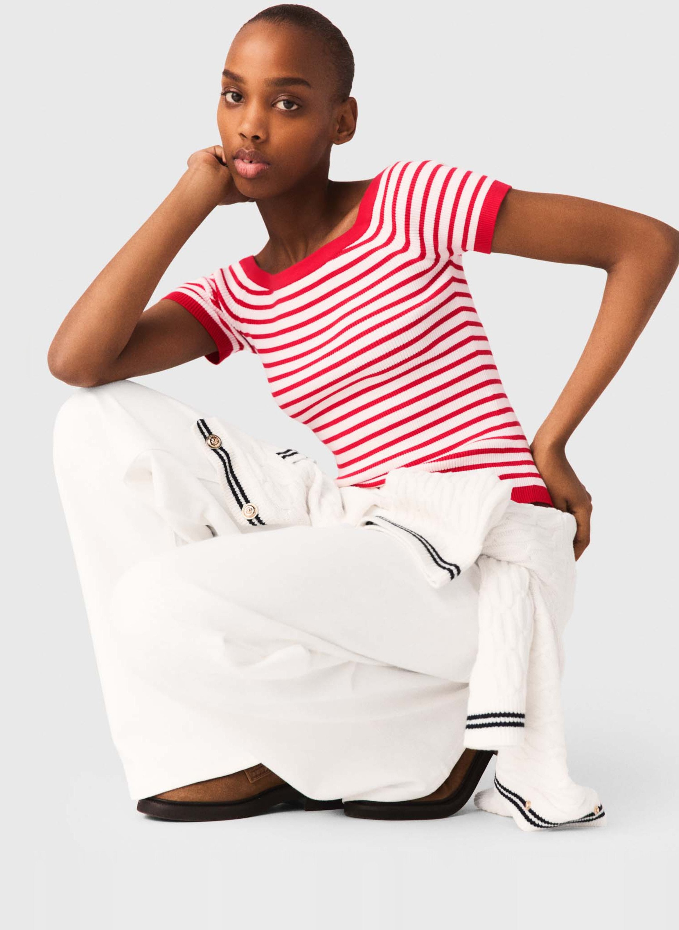 Striped boat-neck T-shirt MAJE Red