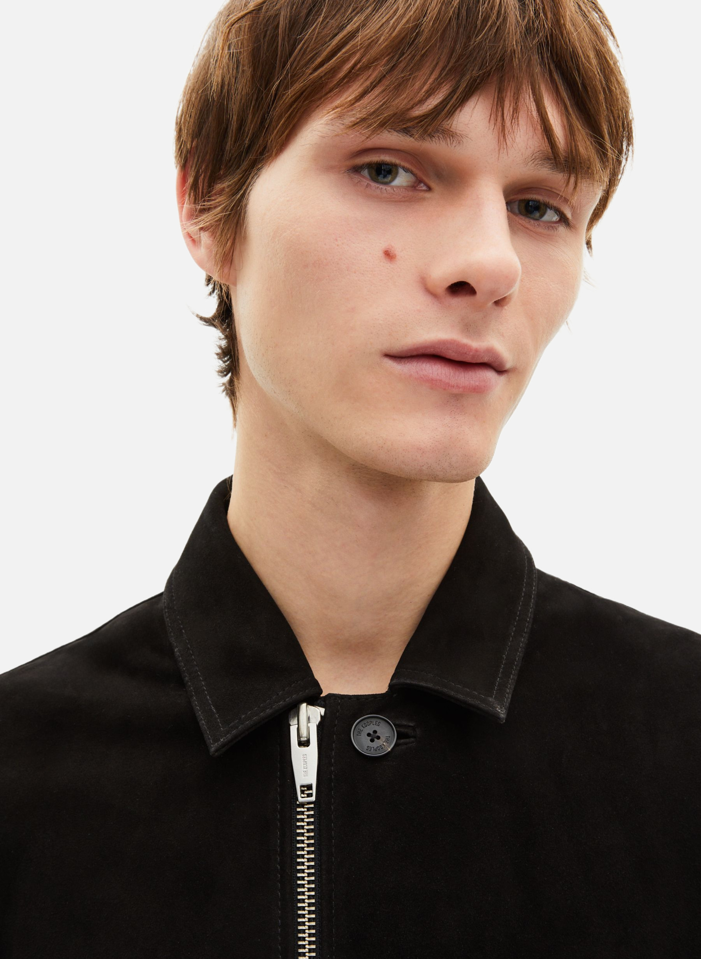 Suede jacket with offset zipper THE KOOPLES Black