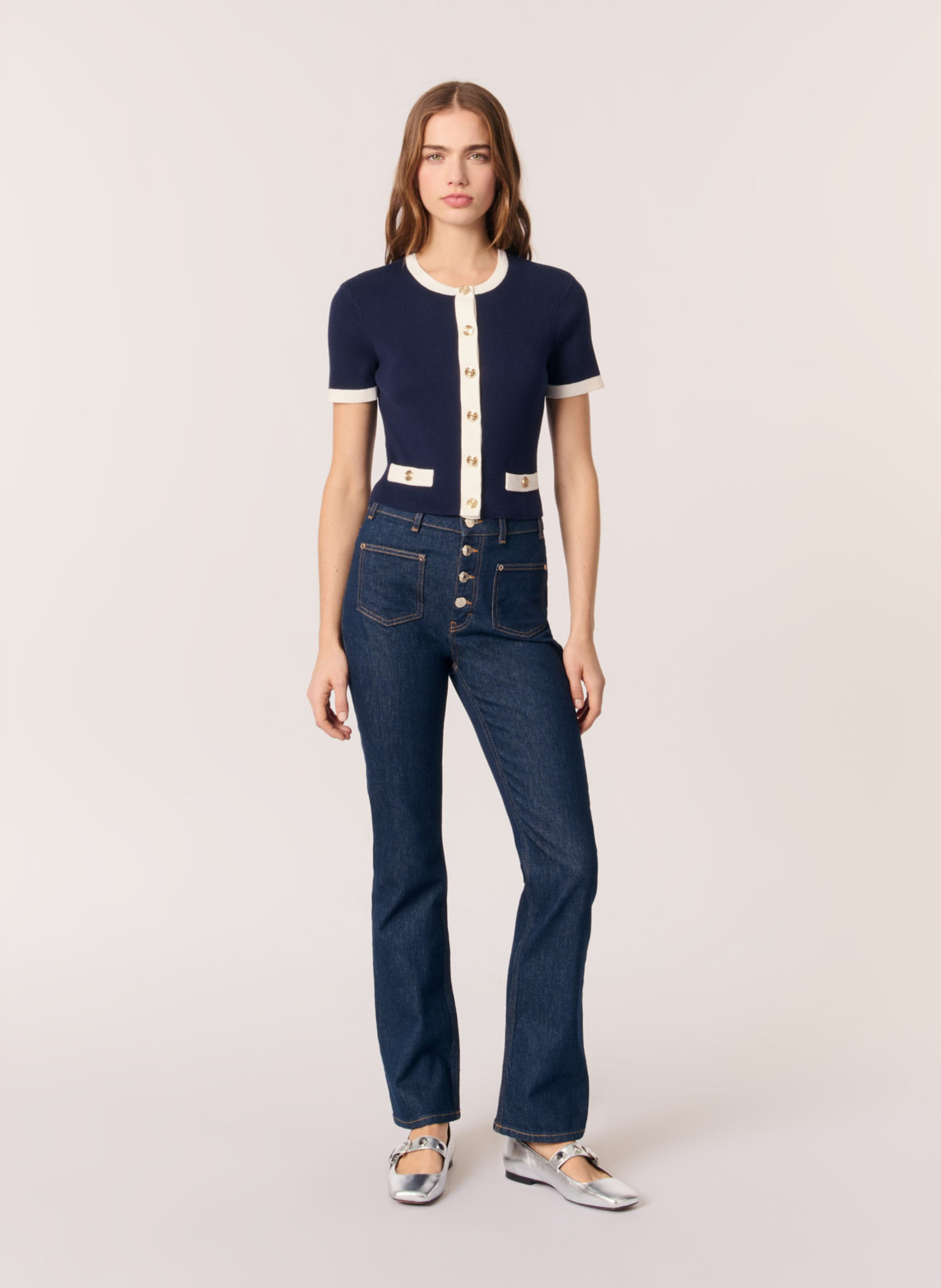 Top col rond en coton mélangé MAJE Bleu