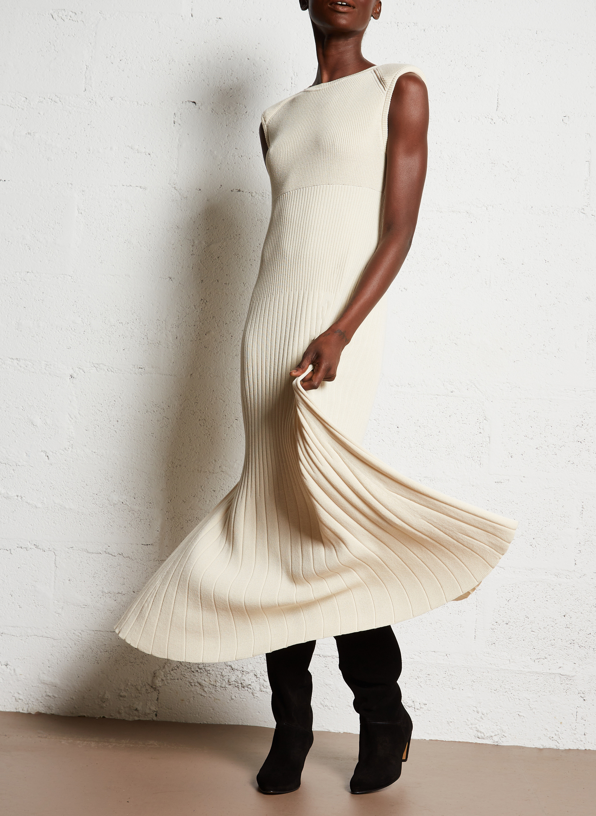 Robe longue droite col rond  BA&SH Beige