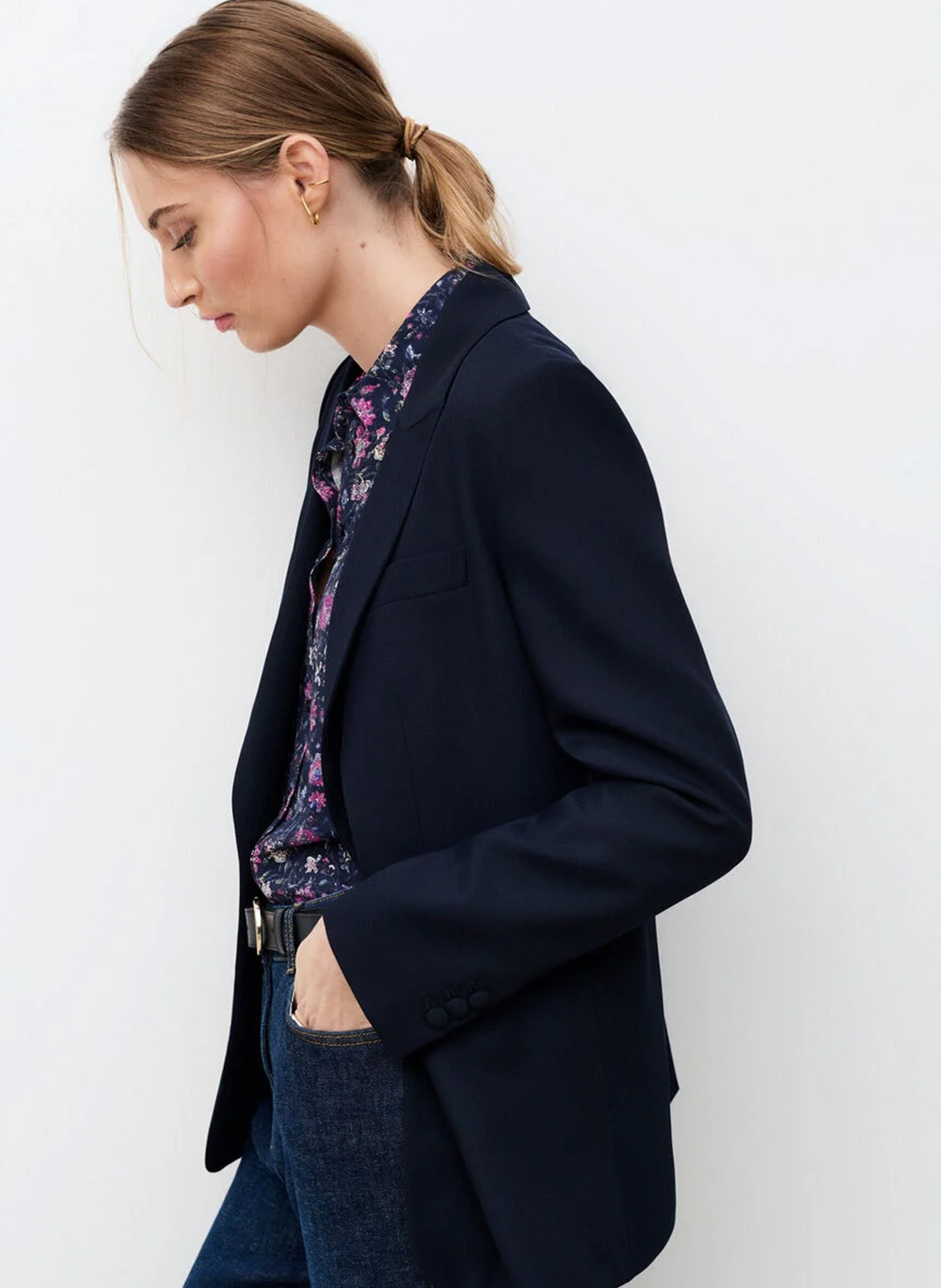 Veste tailleur droite CAROLL Bleu