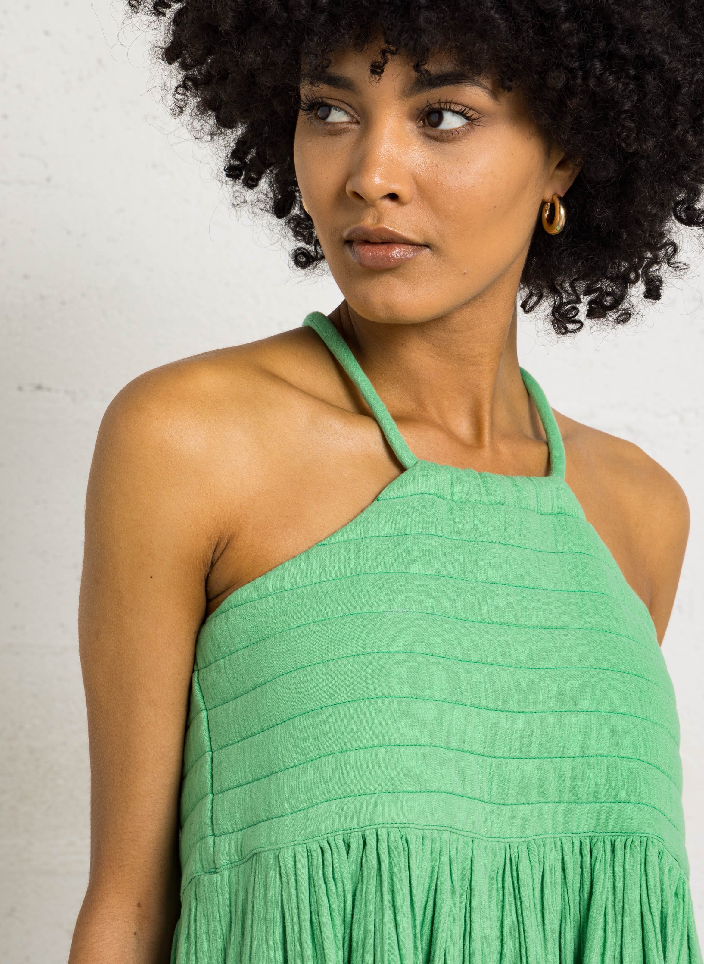 Flared long organic cotton dress LEON & HARPER Green