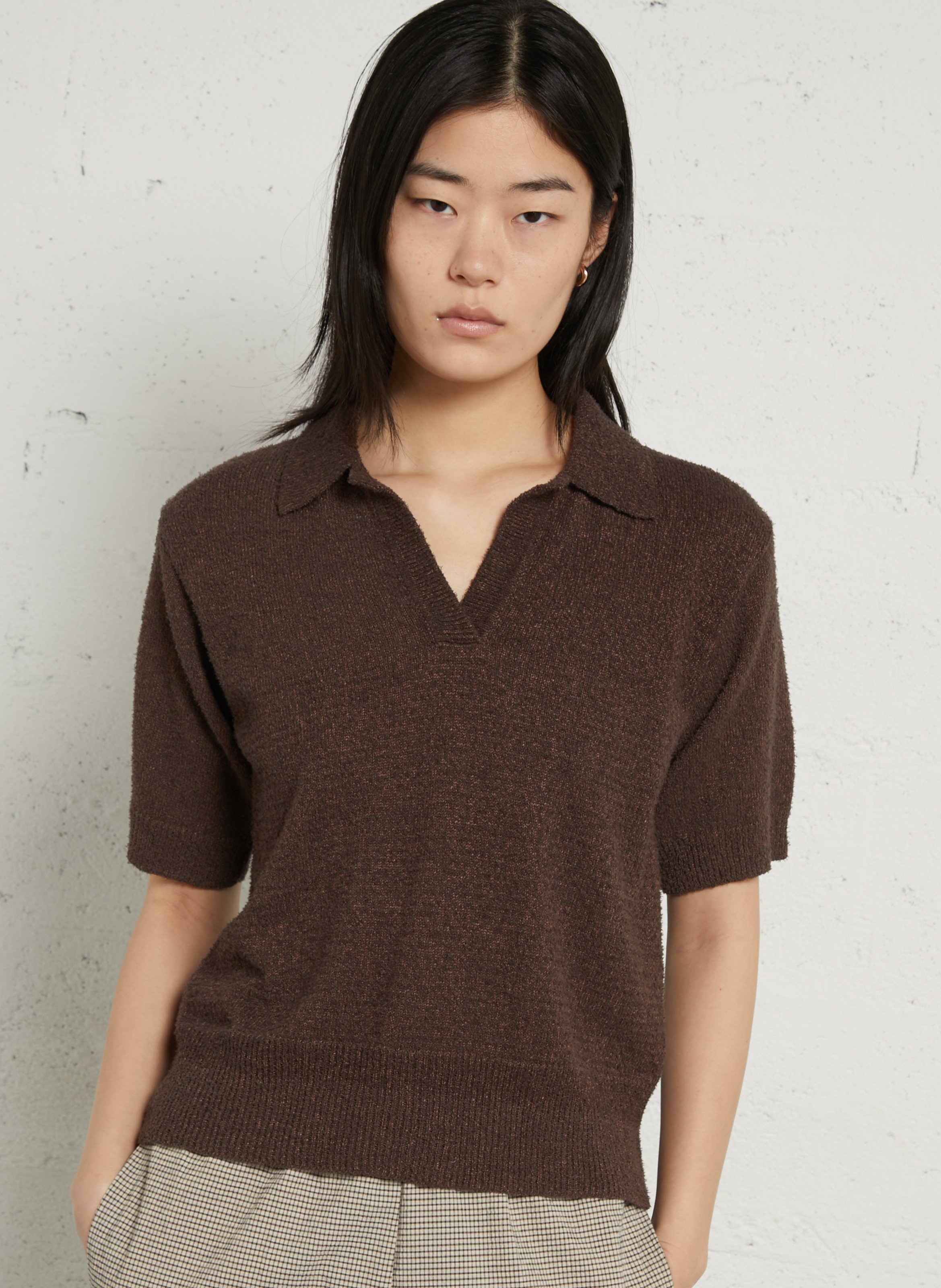 Oversize-Polohemd aus Leinen und Bio-Baumwollmischung POMANDERE Braun