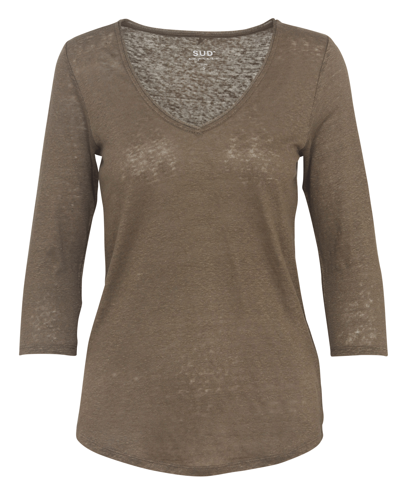 Meliertes T-Shirt mit V-Ausschnitt aus Leinen SUD EXPRESS Grun