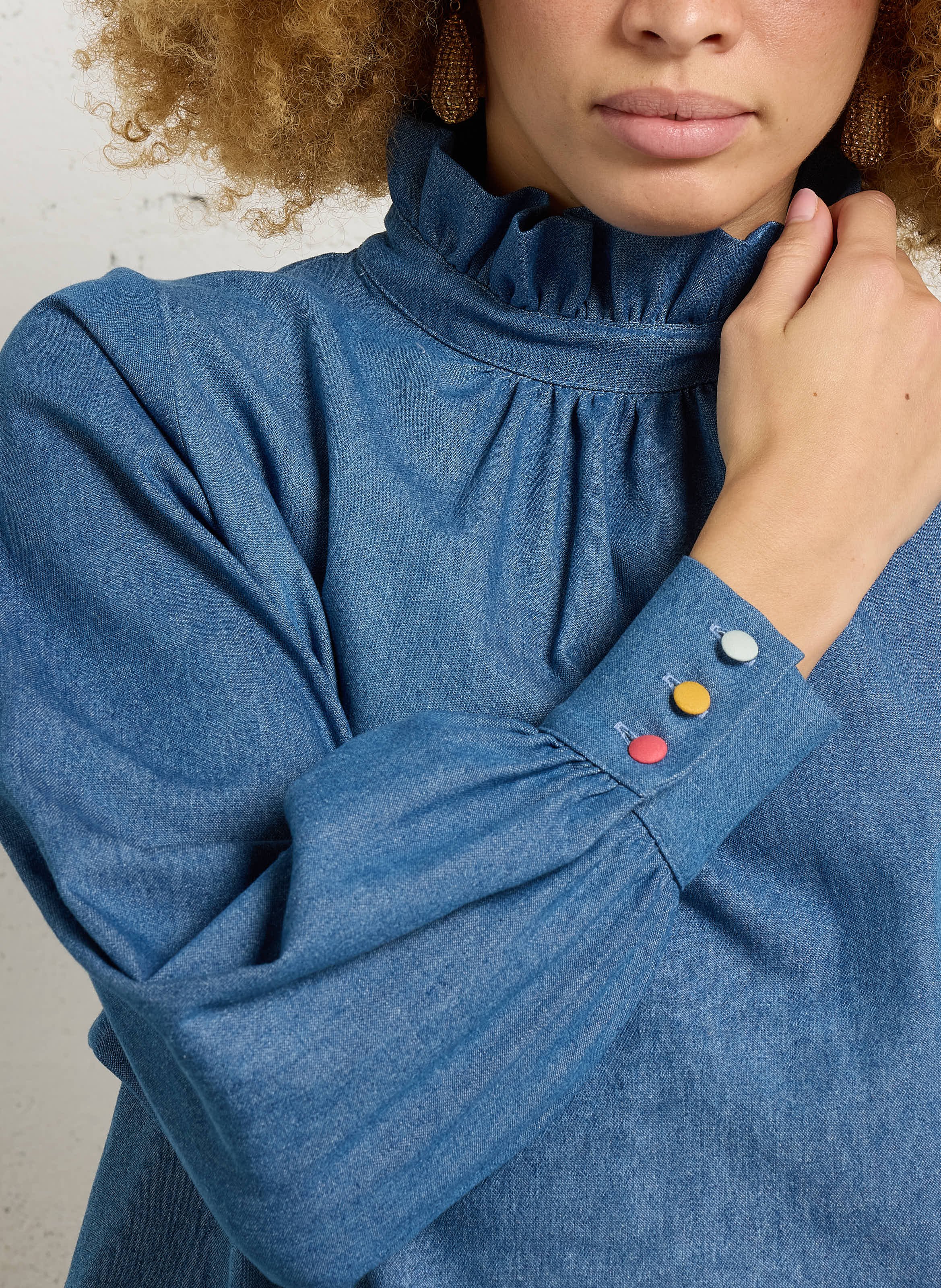 Denim high-neck blouse ELISE CHALMIN Blue