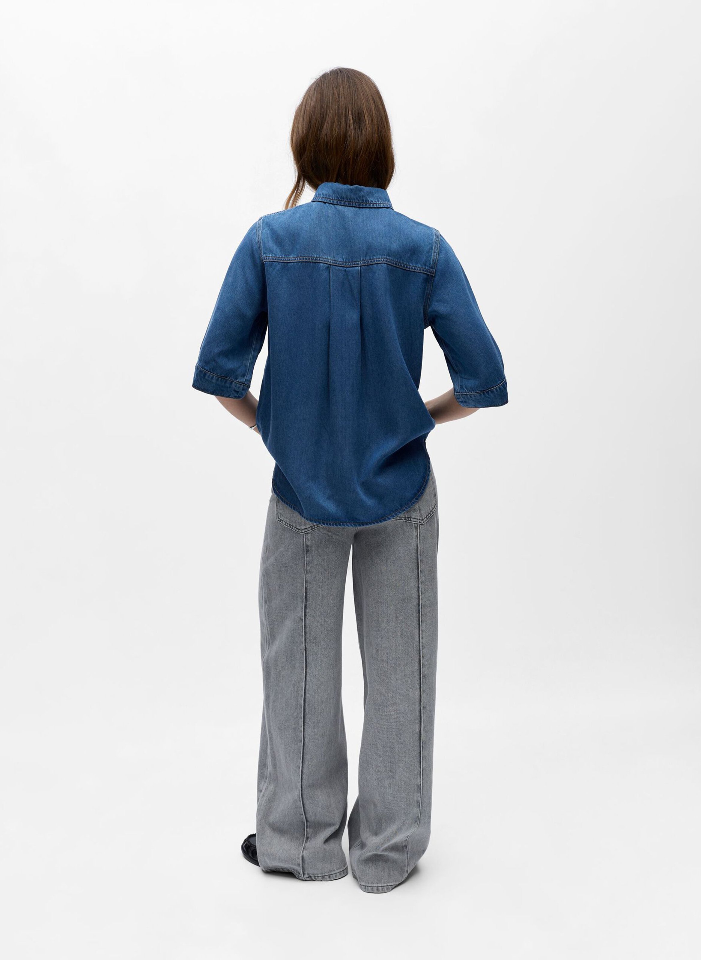 Oversized blouse met klassieke kraag OBJECT Blauw