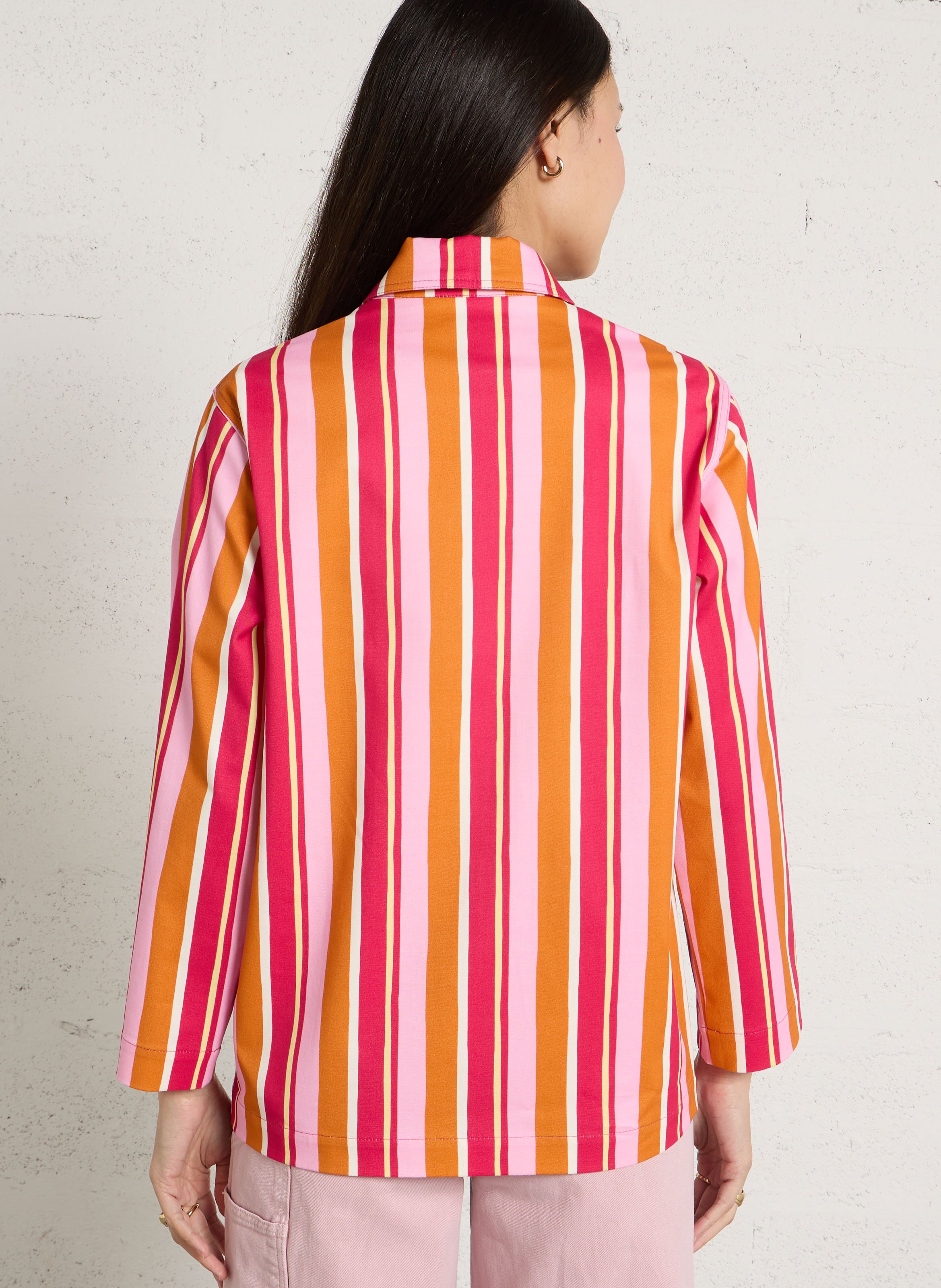 Gerade geschnittene Jacke mit 3/4-Ärmeln gestreift ELISE CHALMIN Mehrfarbig