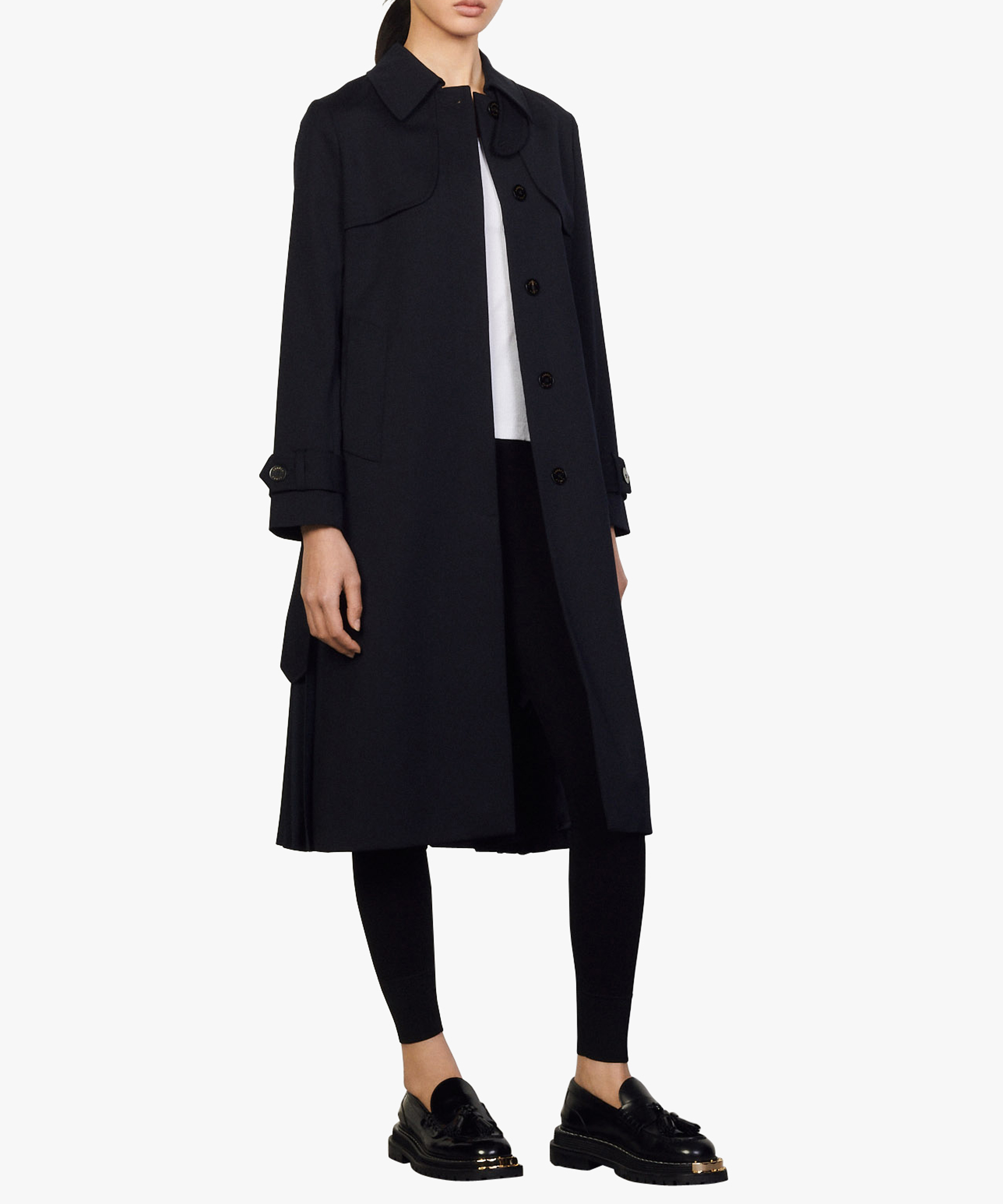 Trench col classique à empiècement plissé au dos SANDRO Bleu