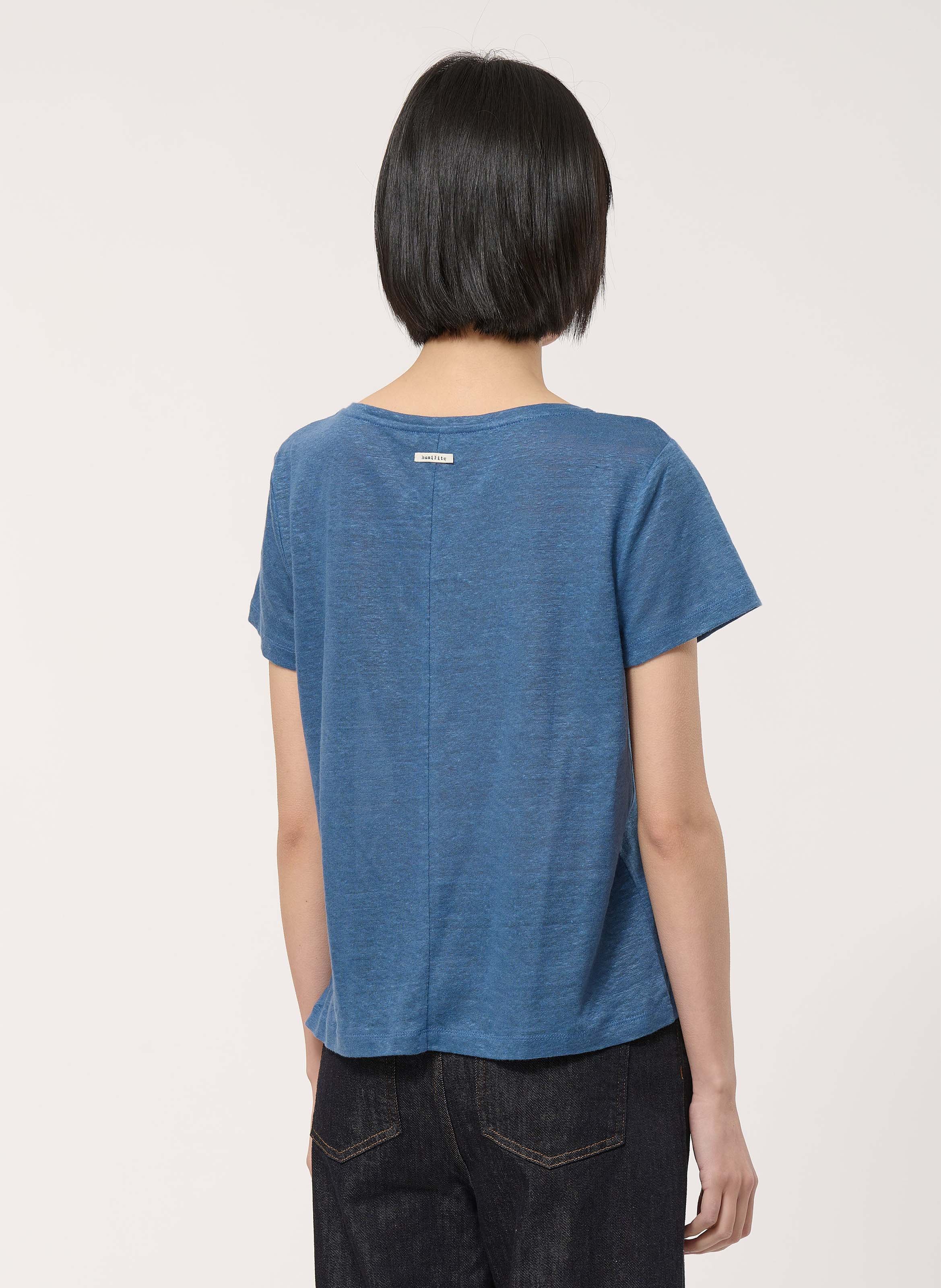 Tee-shirt droit loose en lin flammé HUMILITY Bleu
