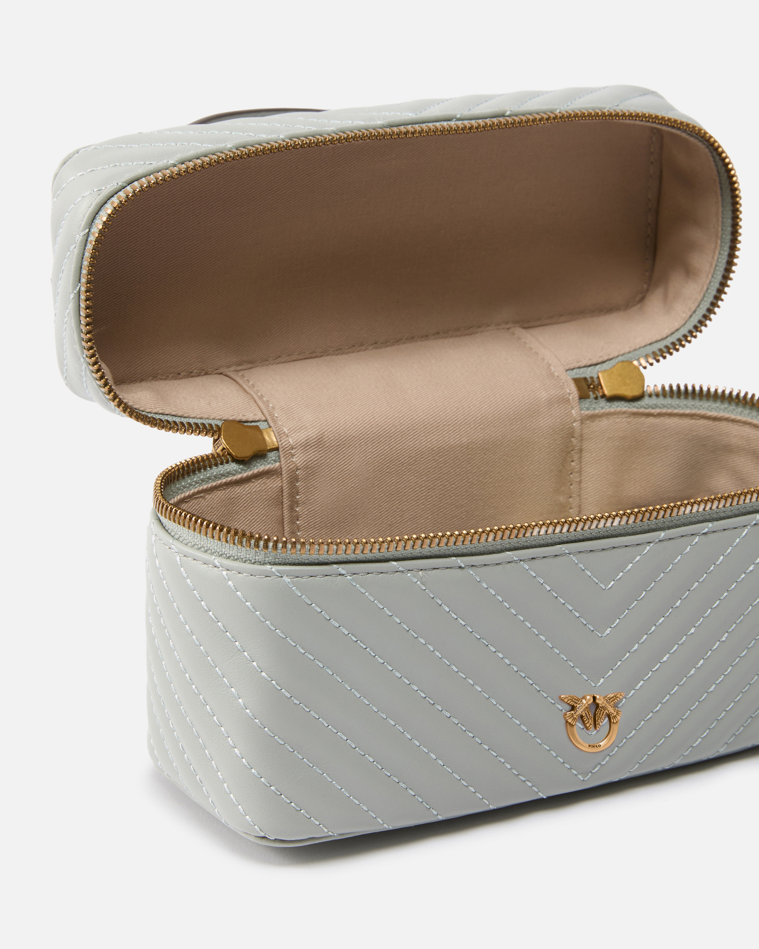 Small toiletry bag with chevron-patterned nappa leather shoulder strap PINKO Grey