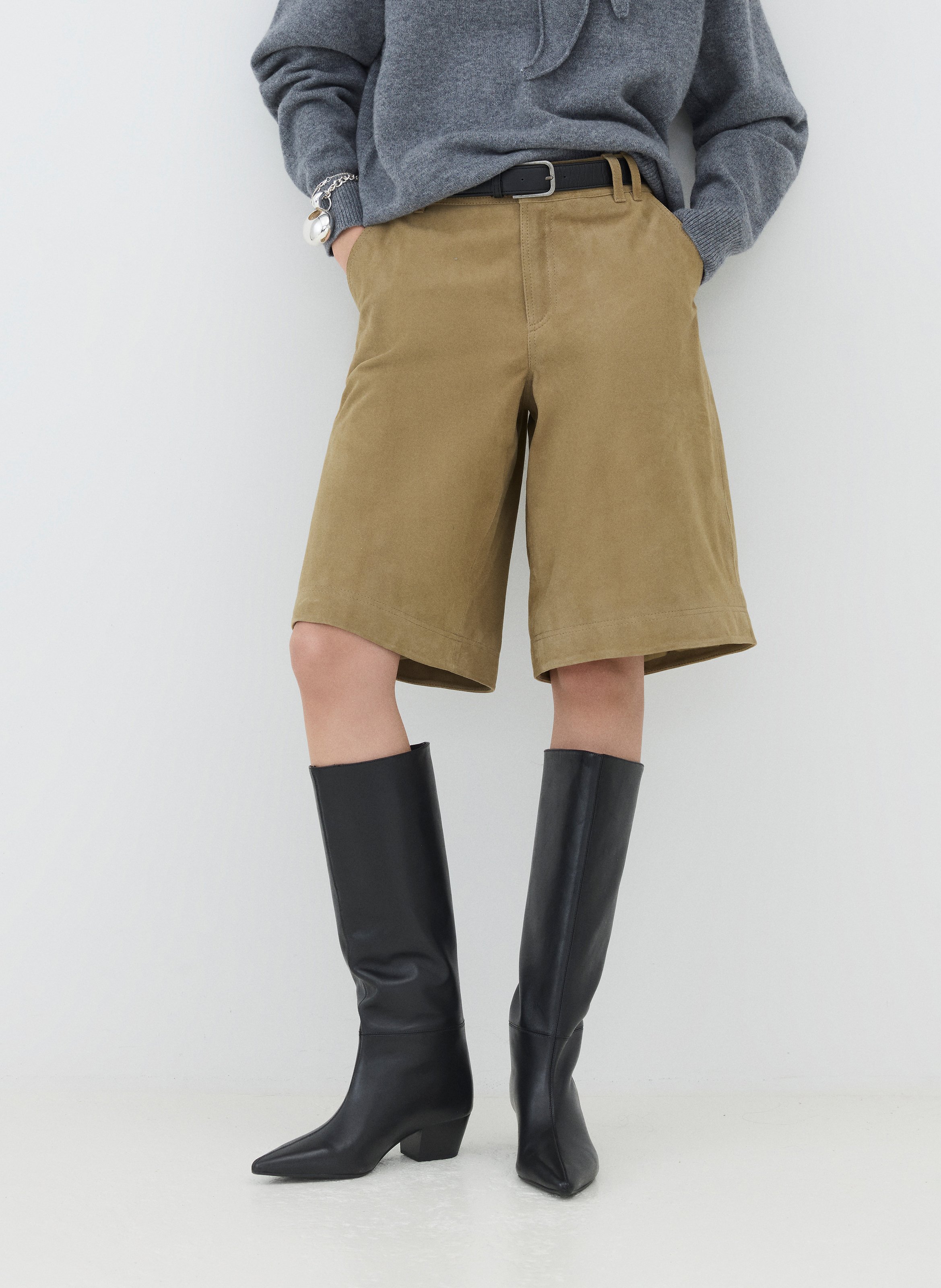 Shorts mit hohem Bund aus Wildleder ROUGE EDIT Braun
