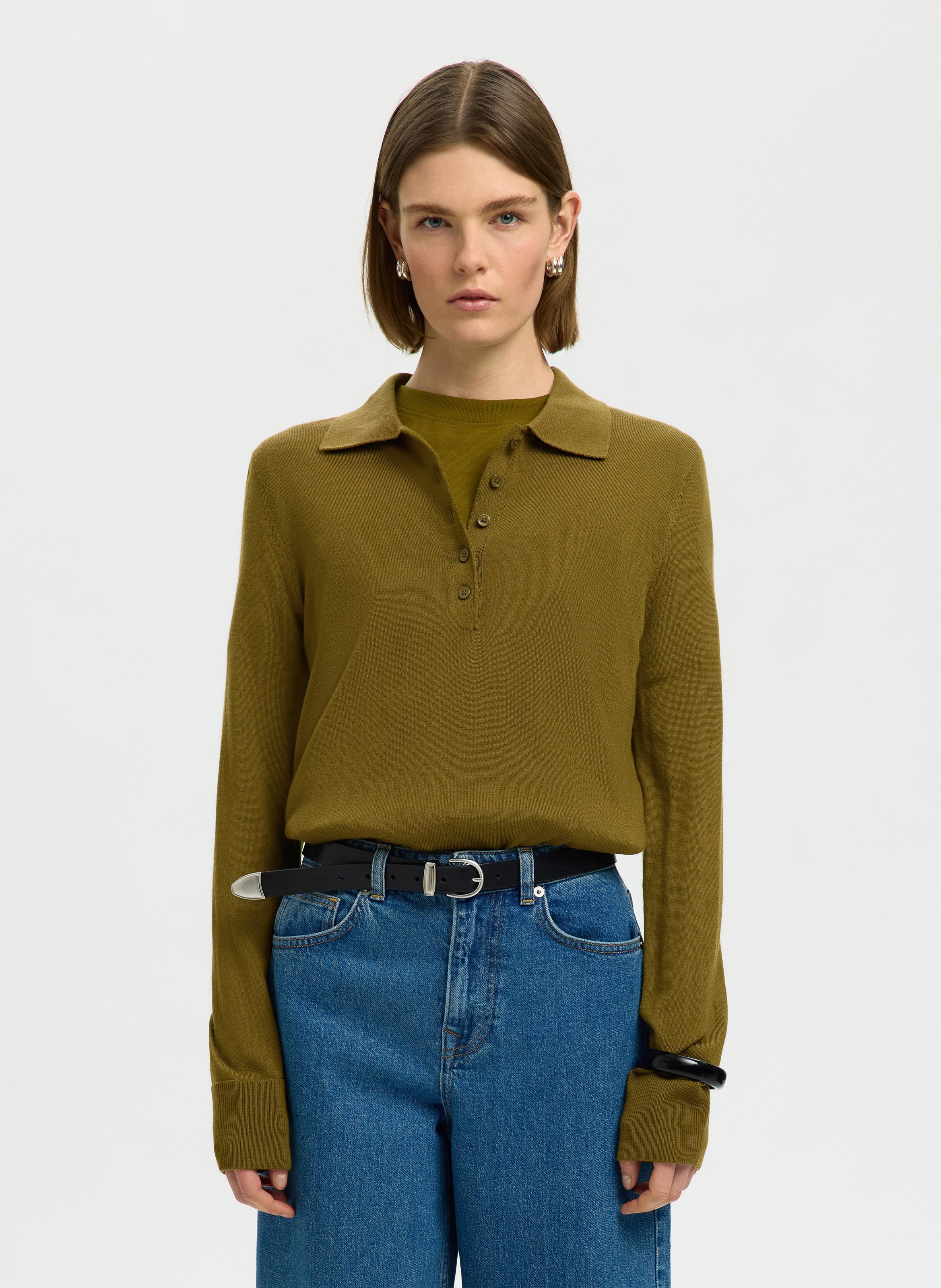 Polo manches longues chiné en laine SELECTED