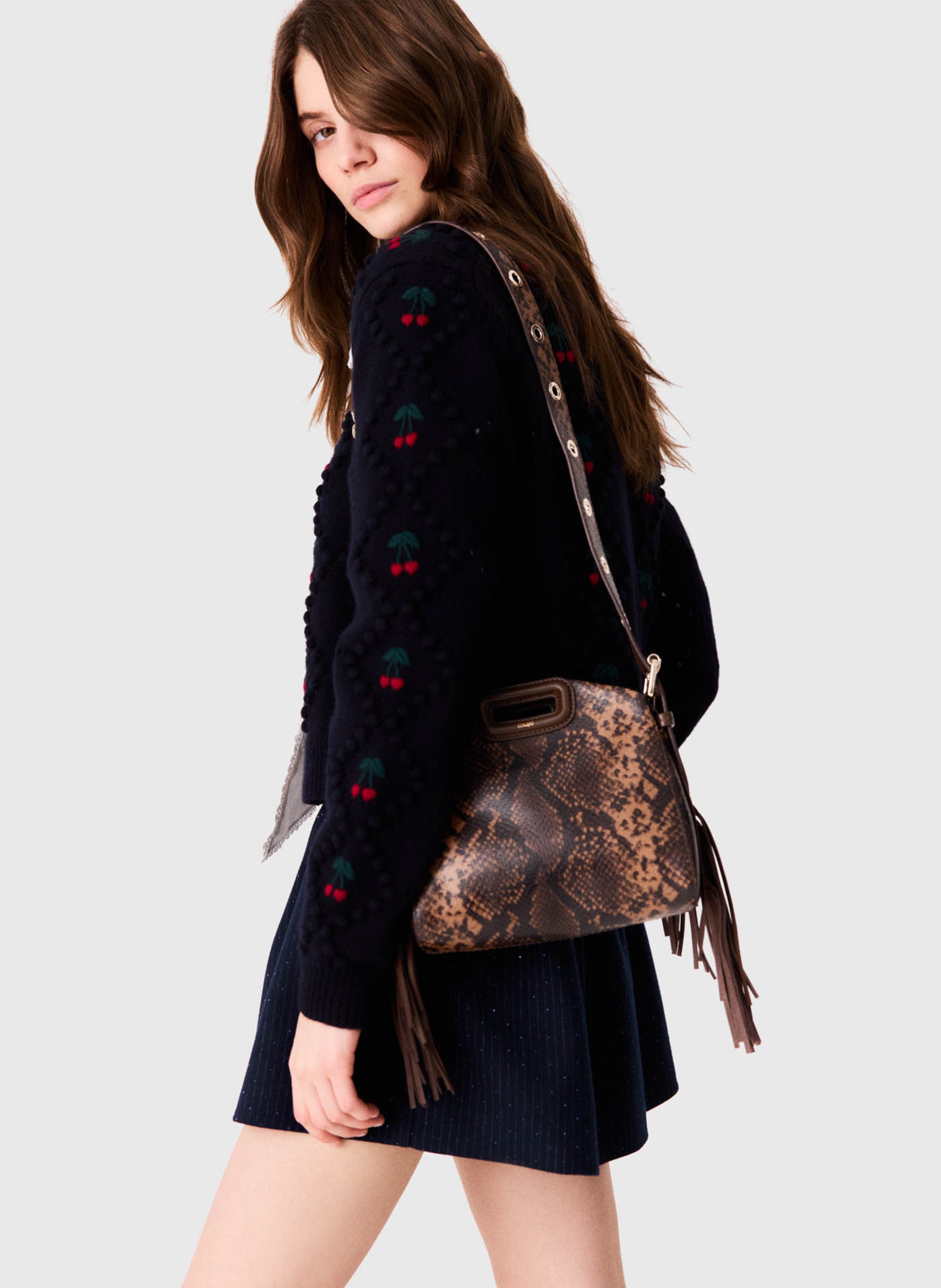 Sac bandoulière python en cuir MAJE Marron