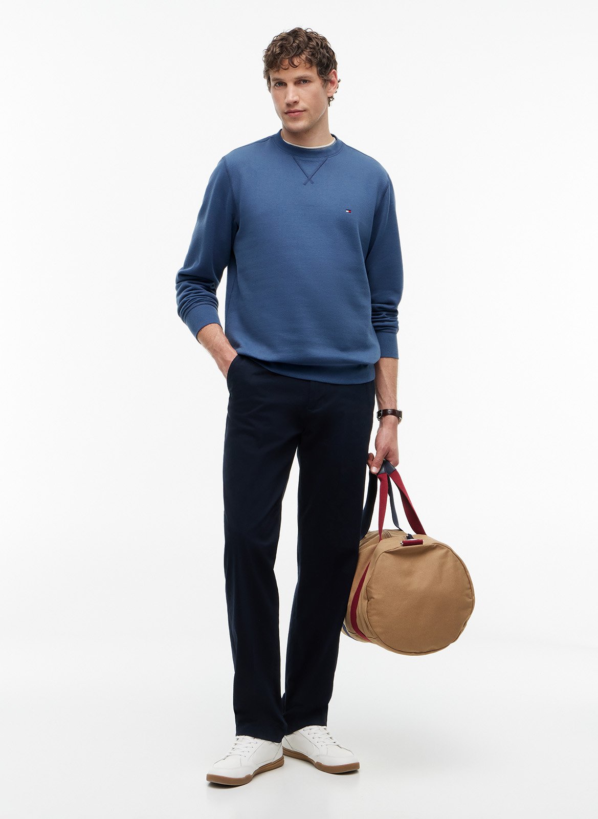 Straight-cut cotton-blend sweater with round neck TOMMY HILFIGER Blue