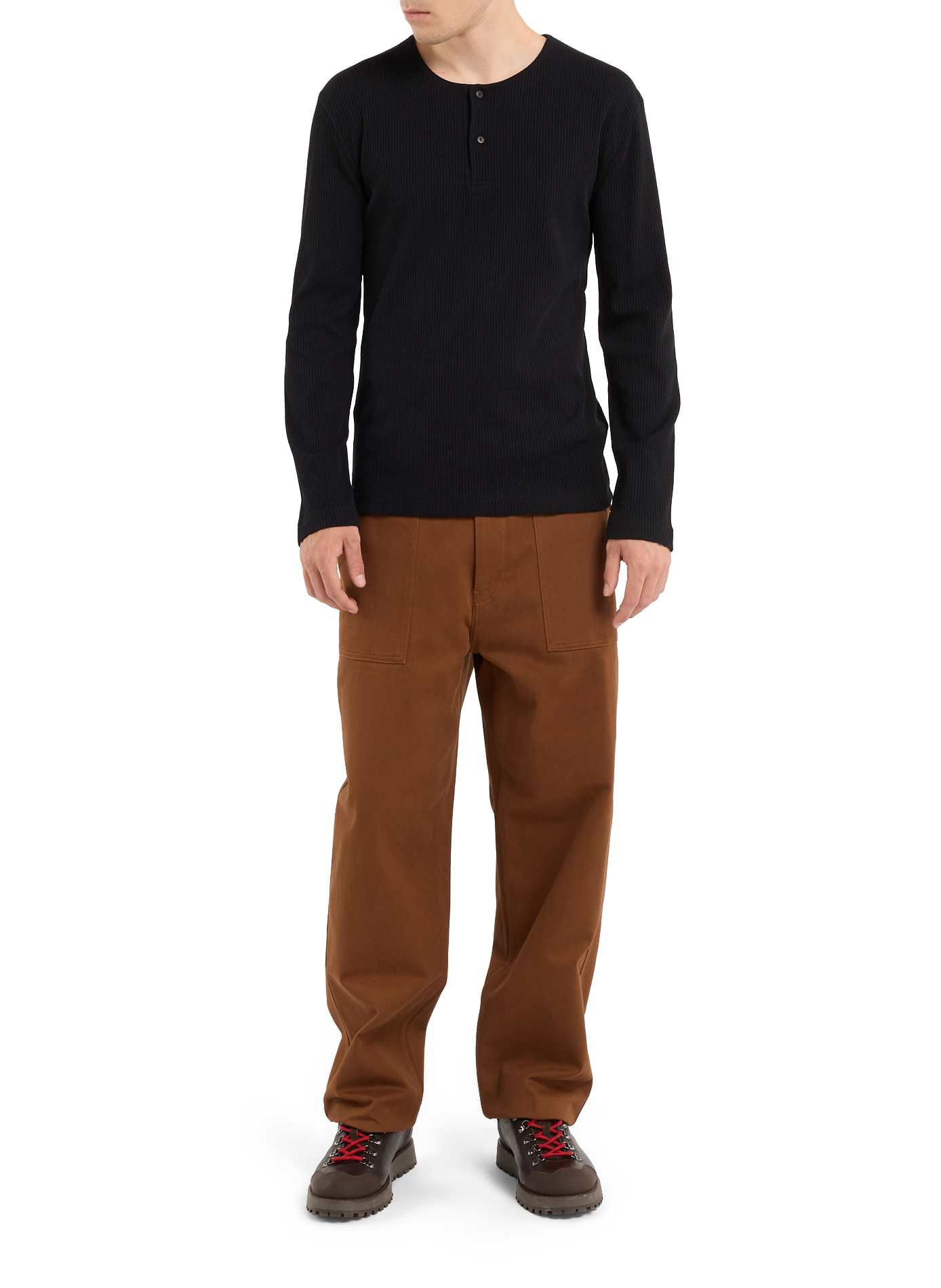 Ribbed cotton henley T-shirt SAISON 1865 Black
