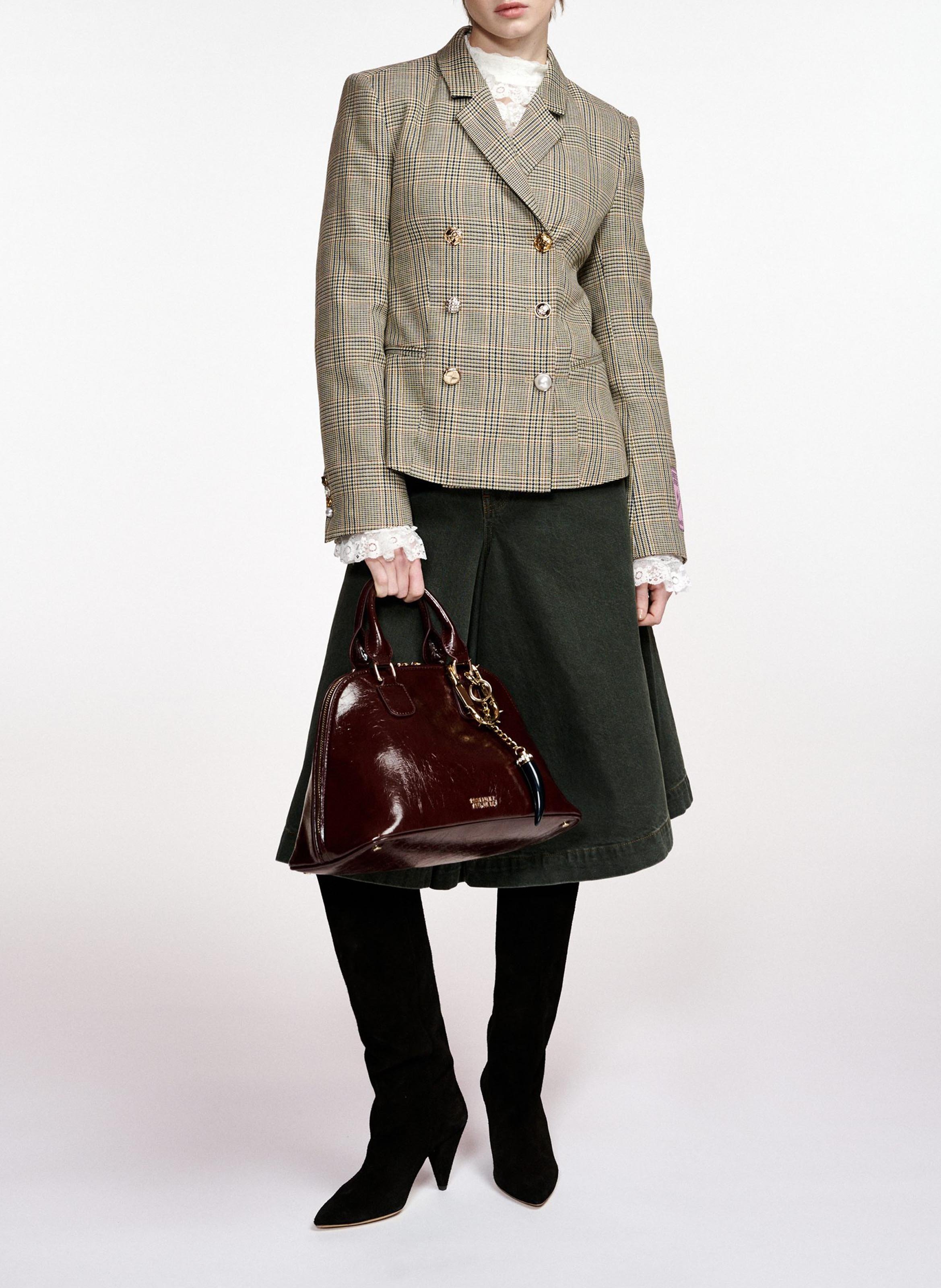 Fitted check suit jacket ESSENTIEL ANTWERP Brown