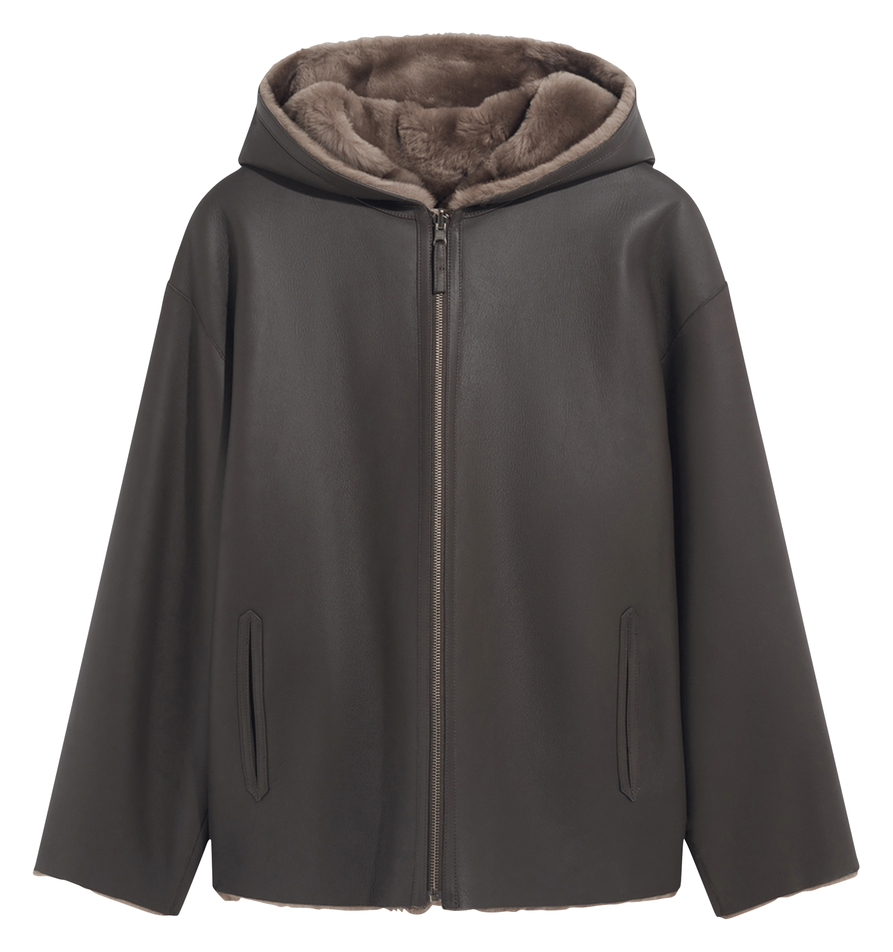 Straight zip-up leather coat GERARD DAREL Brown