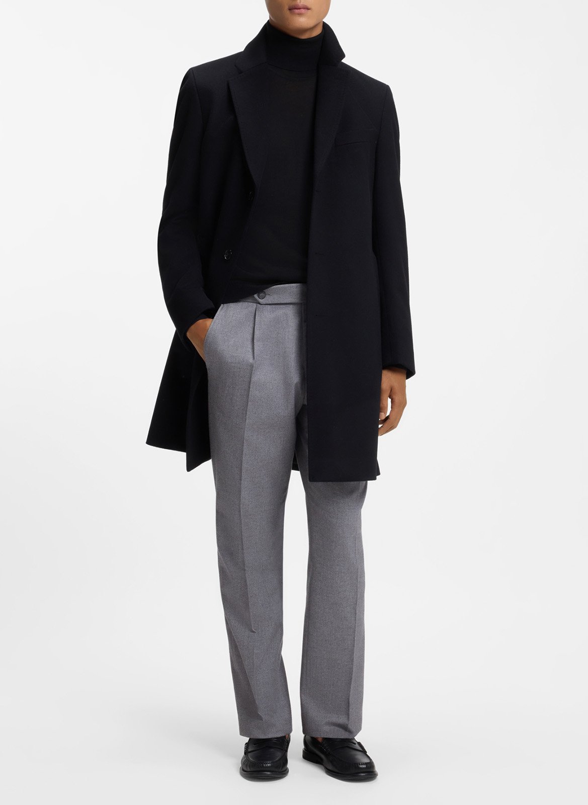 Pull slim col roulé en laine BOSS Noir