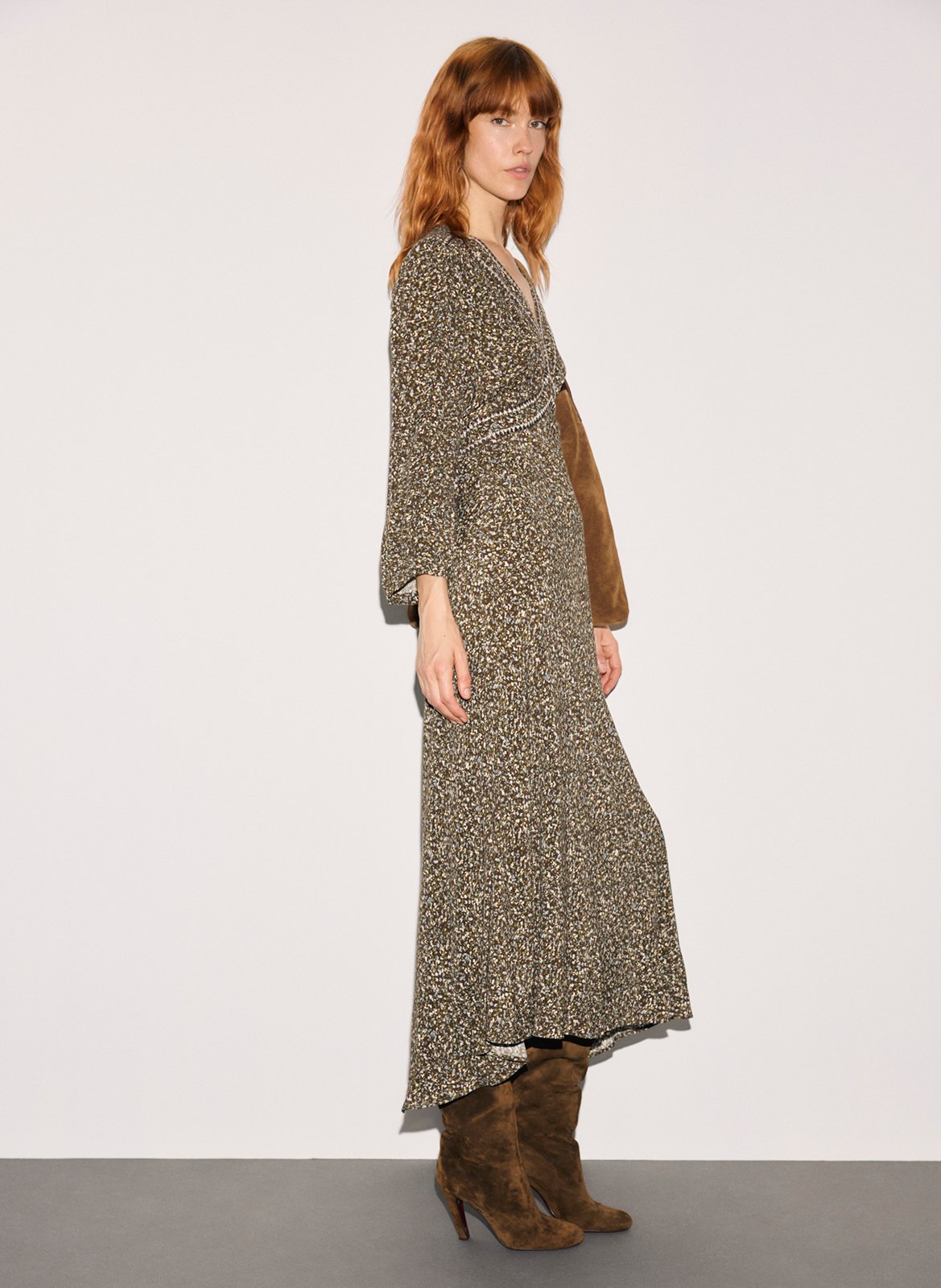 Robe cintrée col V imprimée GERARD DAREL Kaki