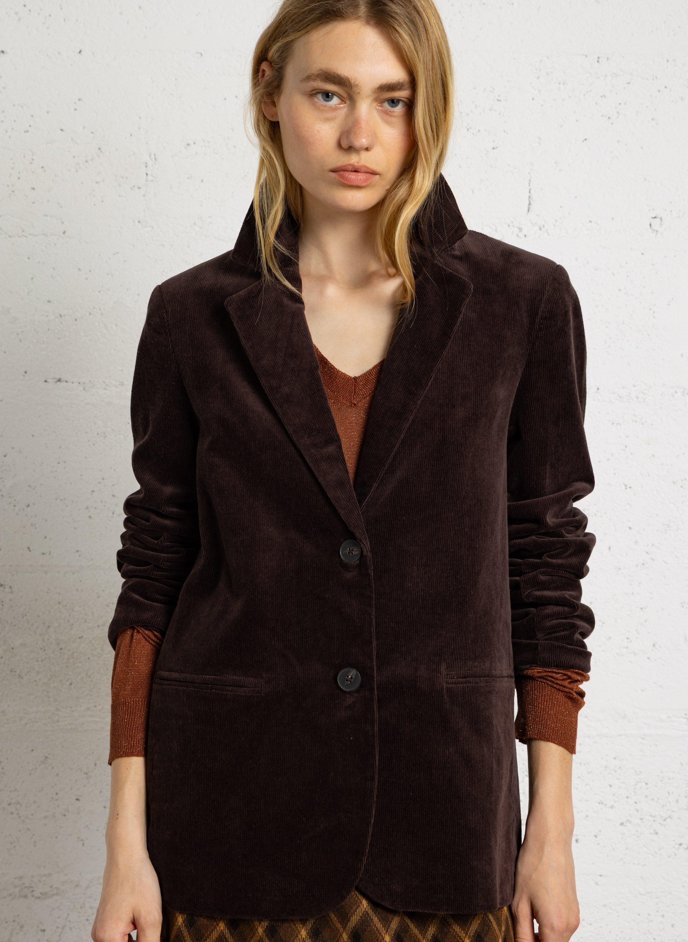 Veste col tailleur en coton mélangé SUD EXPRESS Marron