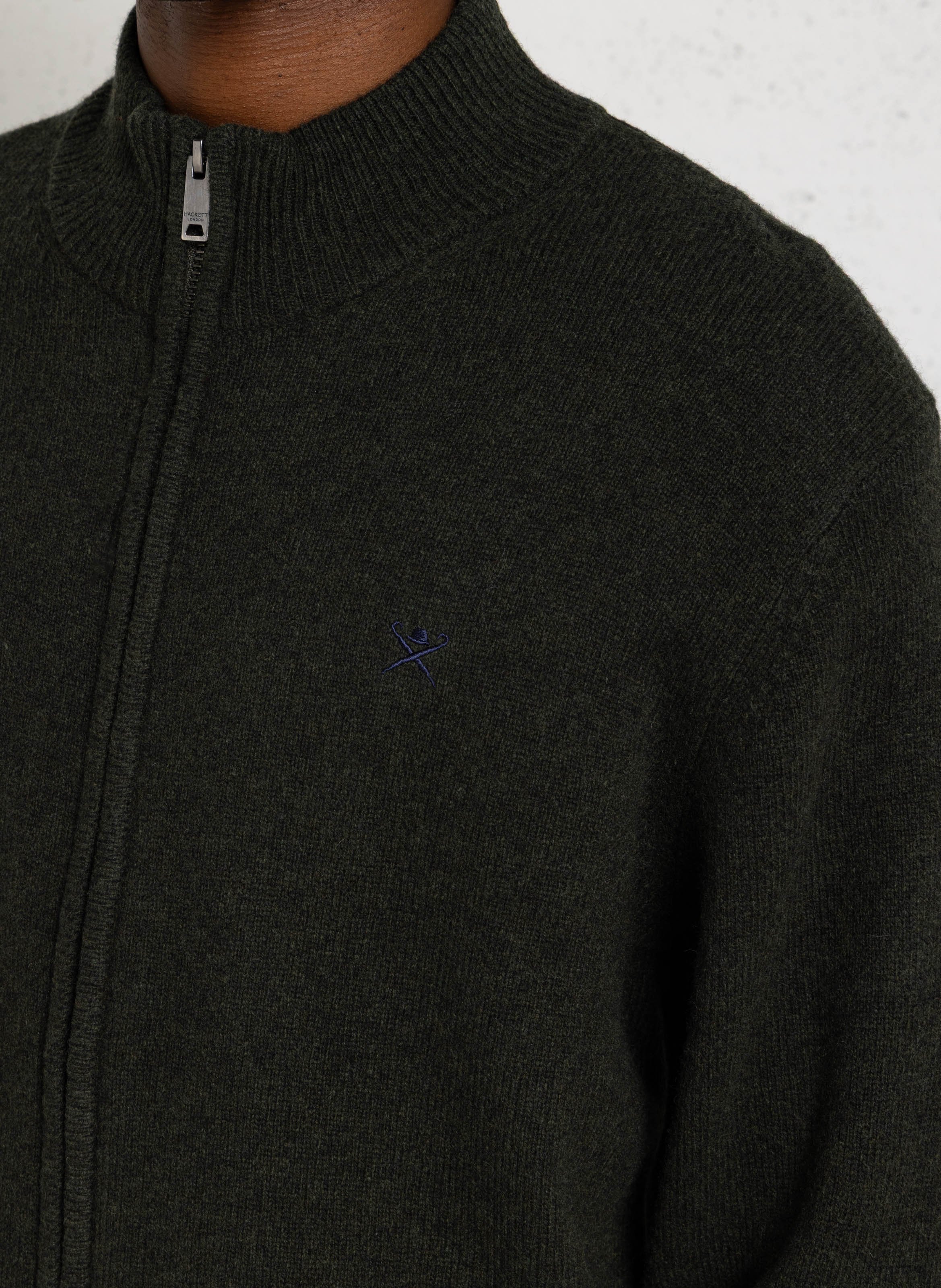 Gilet droit col montant brodé en laine HACKETT Vert