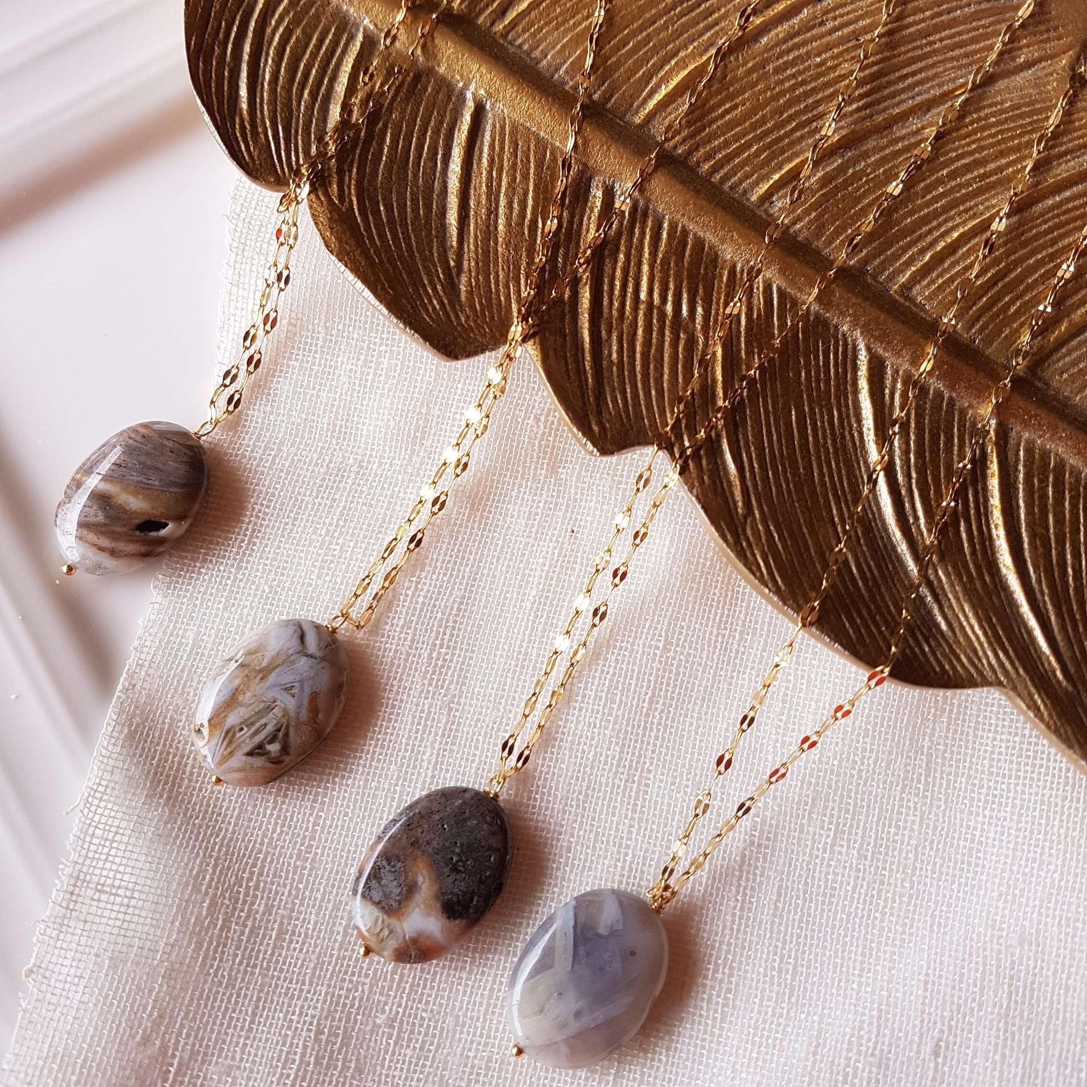 Flower agate necklace GINANDGER Brown