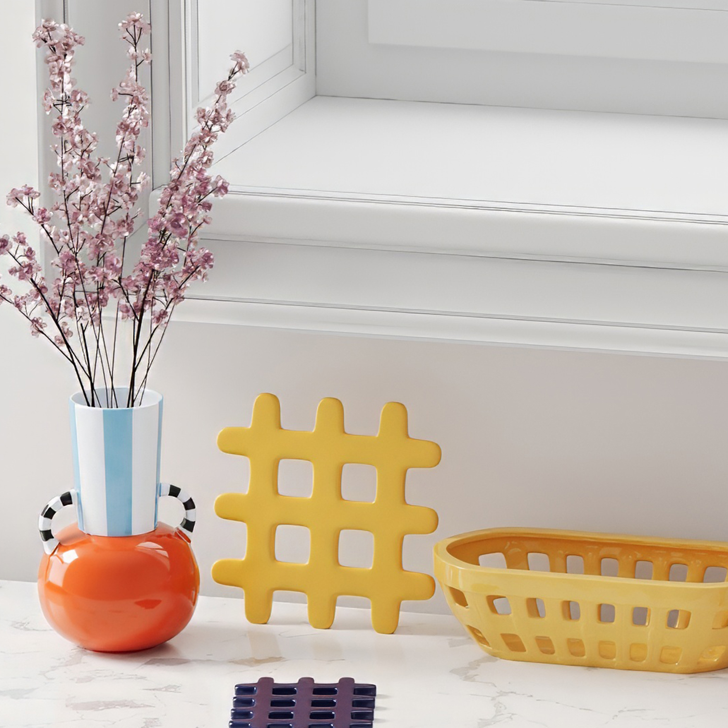 Vase décoratif en céramique à rayures avec poignée POTIRON PARIS Multicolore