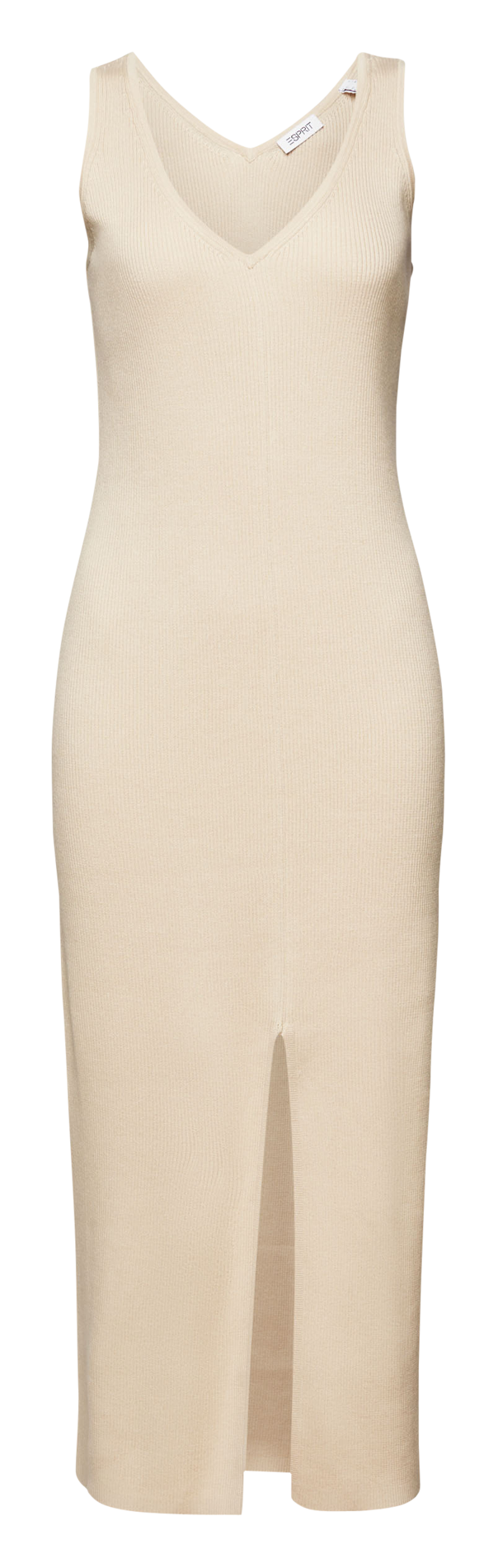 Robe midi côtelé à fente en coton ESPRIT Beige