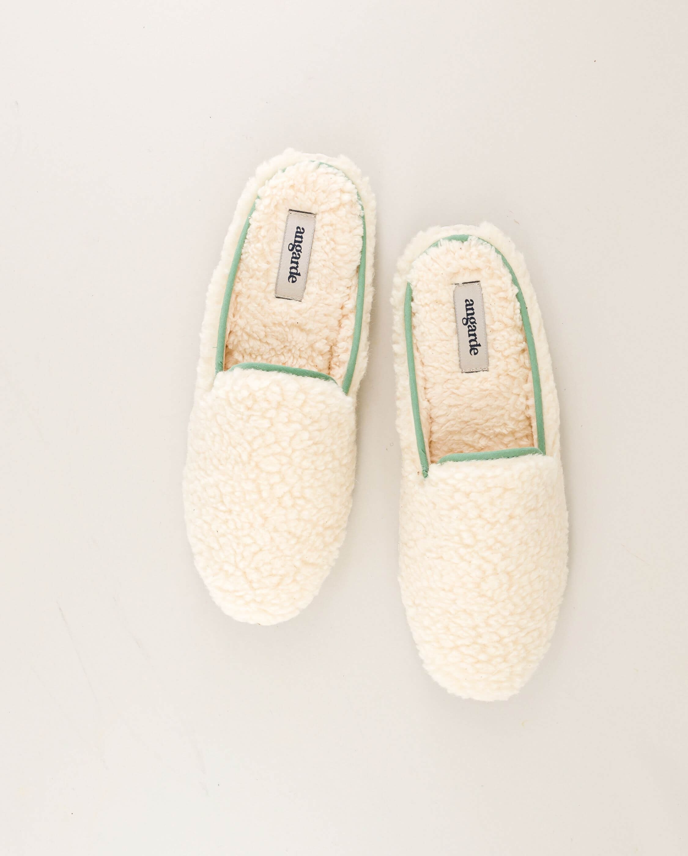 Women's wool bouclé mule, sage white ANGARDE White