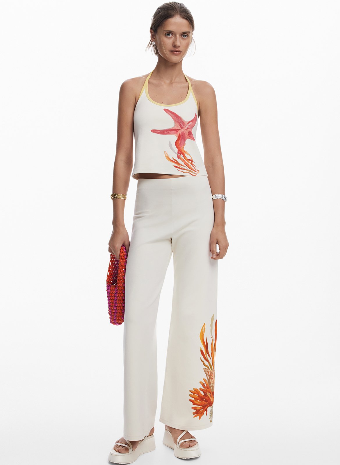 Pantalón ancho de algodón Blanco Desigual Mujer