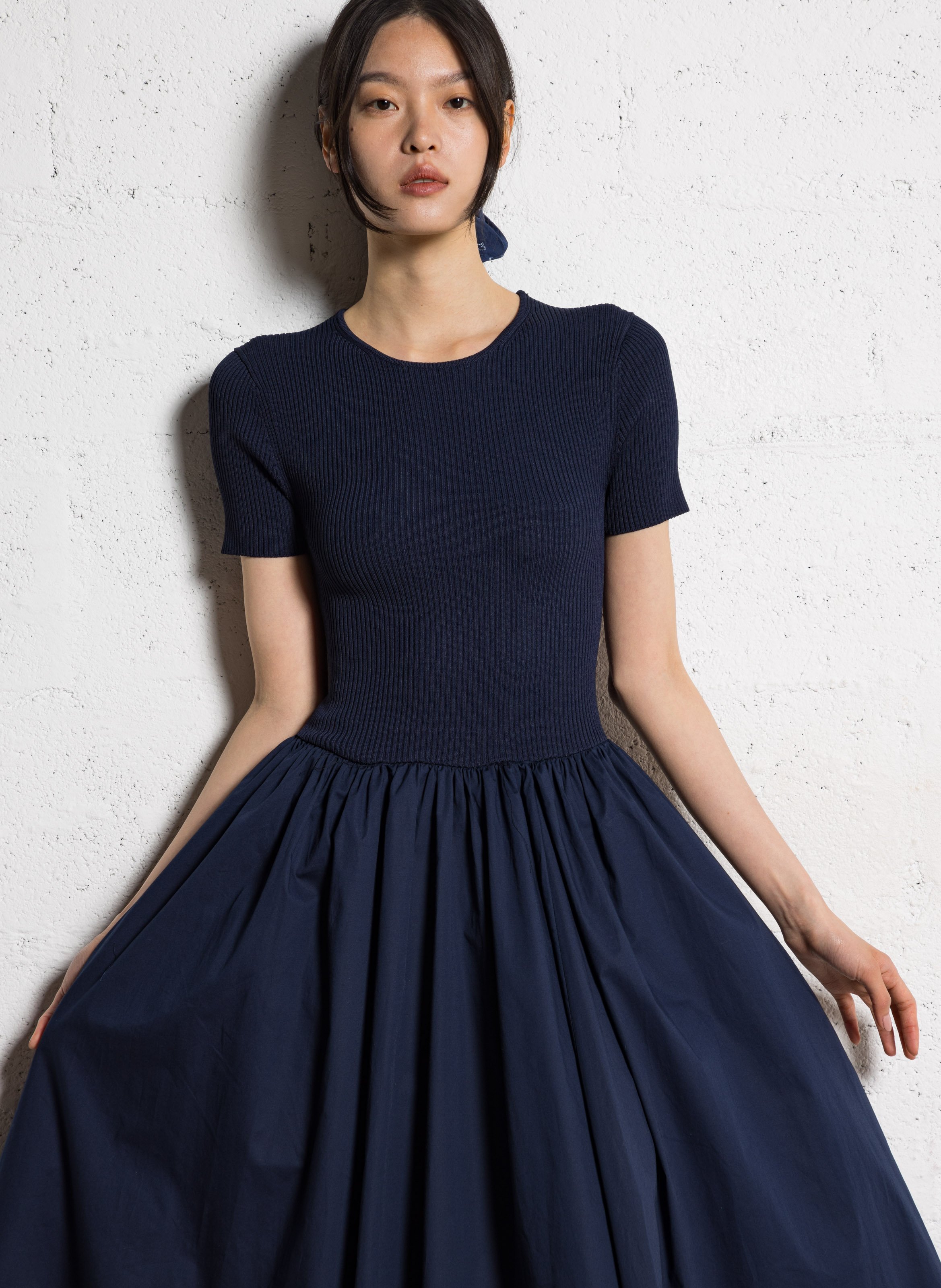 Cotton-blend midi dress STAUD Blue
