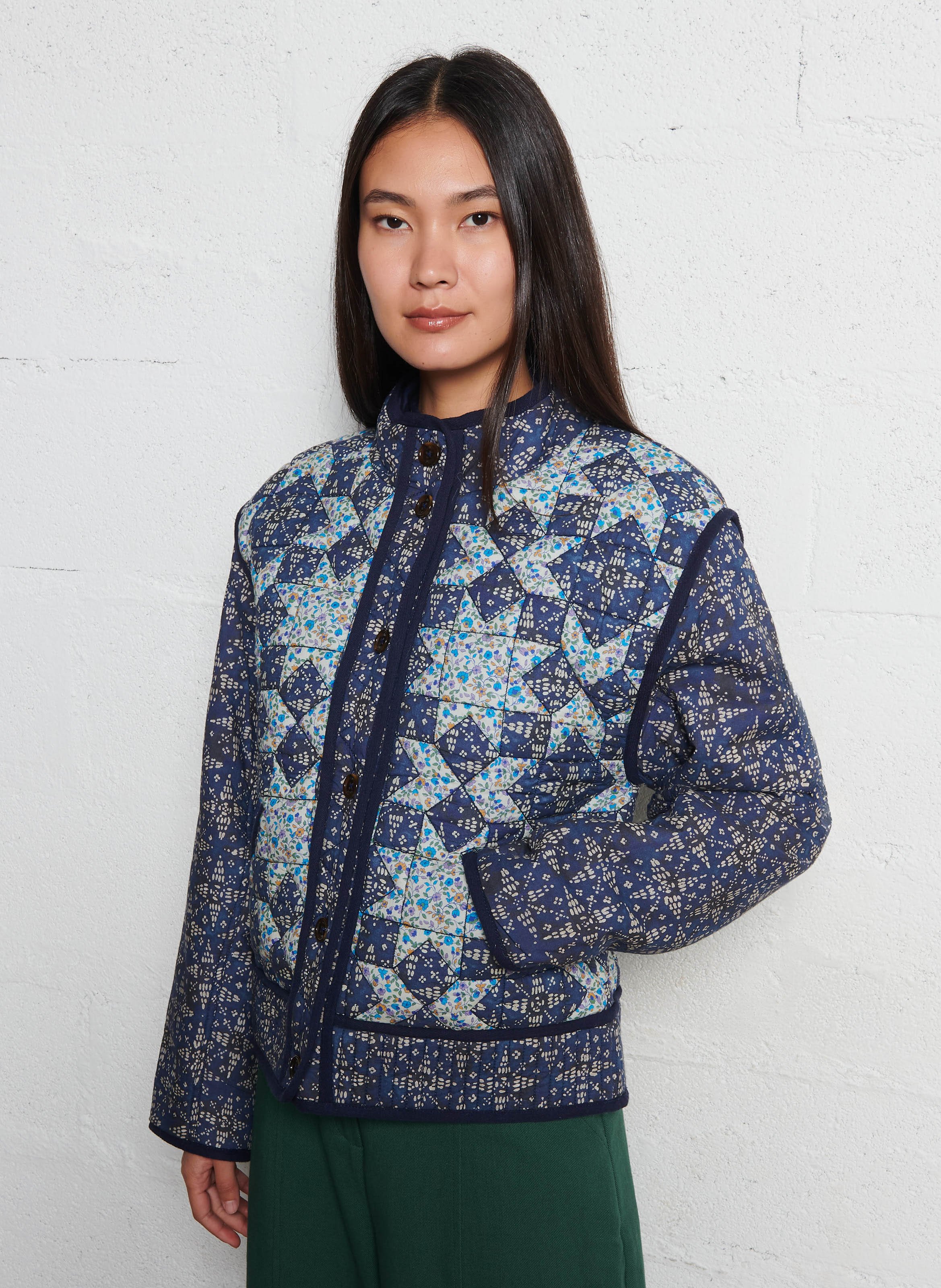 Veste col rond à imprimé fleuri en coton  LOUISE MISHA Bleu