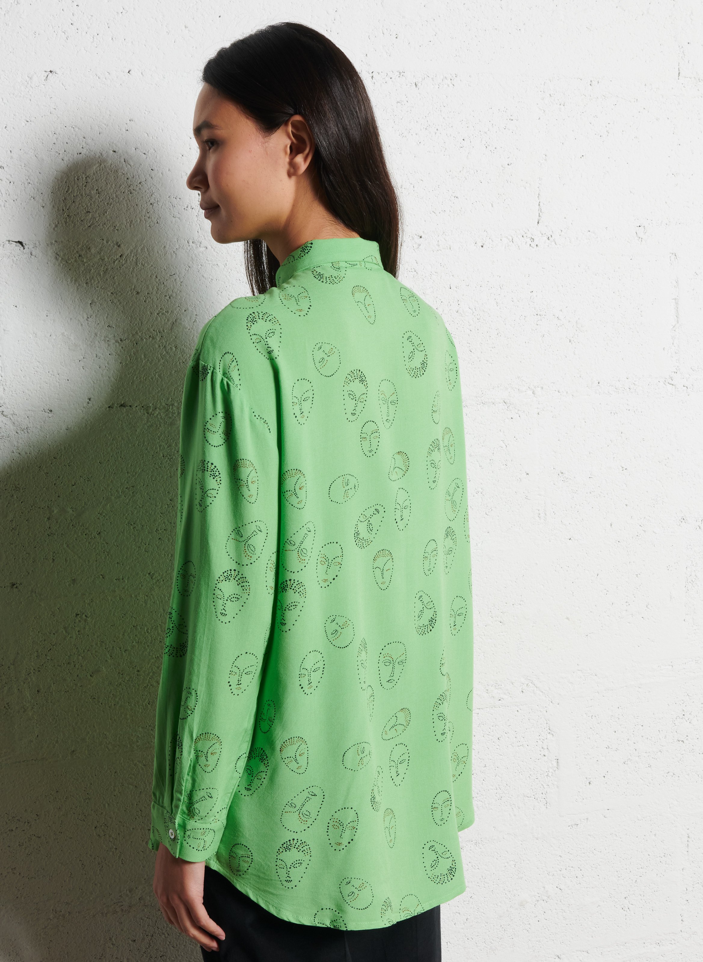Printed loose-fit shirt with classic collar NICE THINGS Green