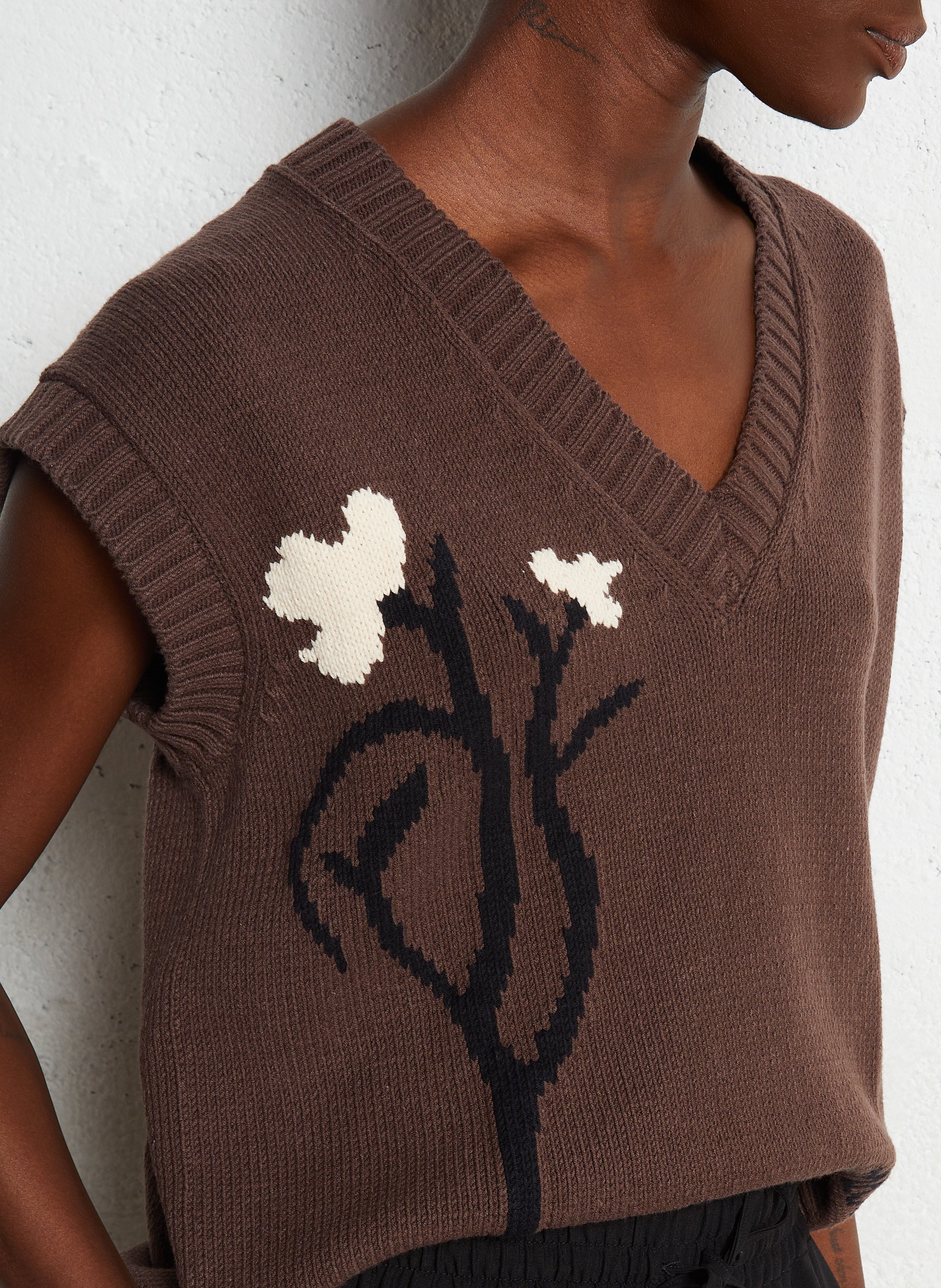 Sleeveless oversized V-neck sweater MAX MARA WEEK END Brown