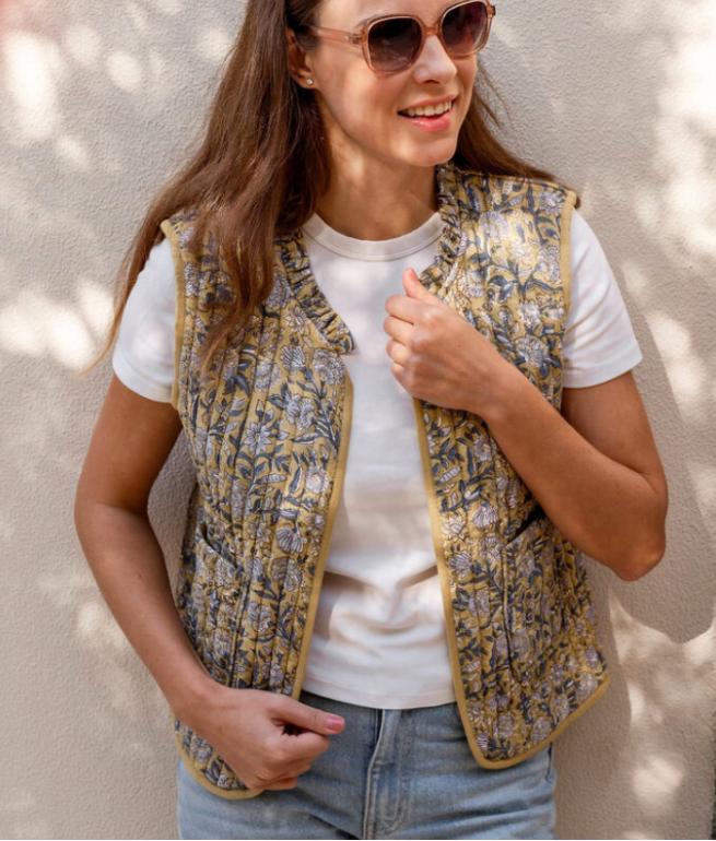 Quilted sleeveless vest Luzia print BINDI ATELIER Yellow